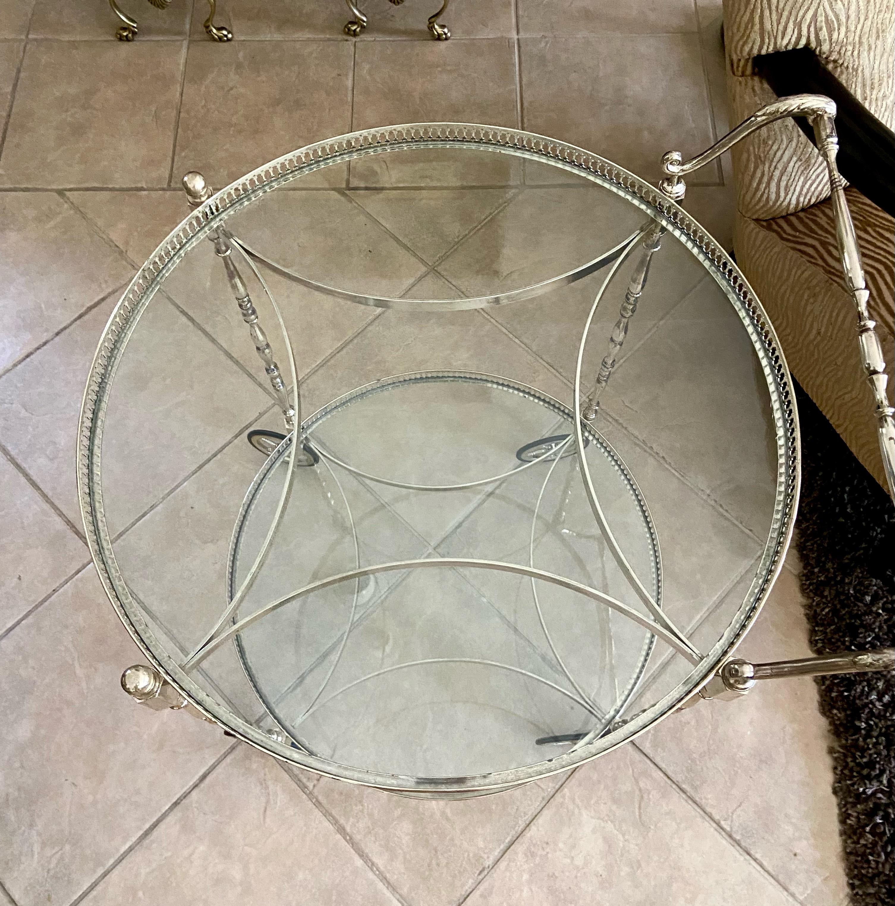 French Nickel Plated Two-Tier Bar Cart 5