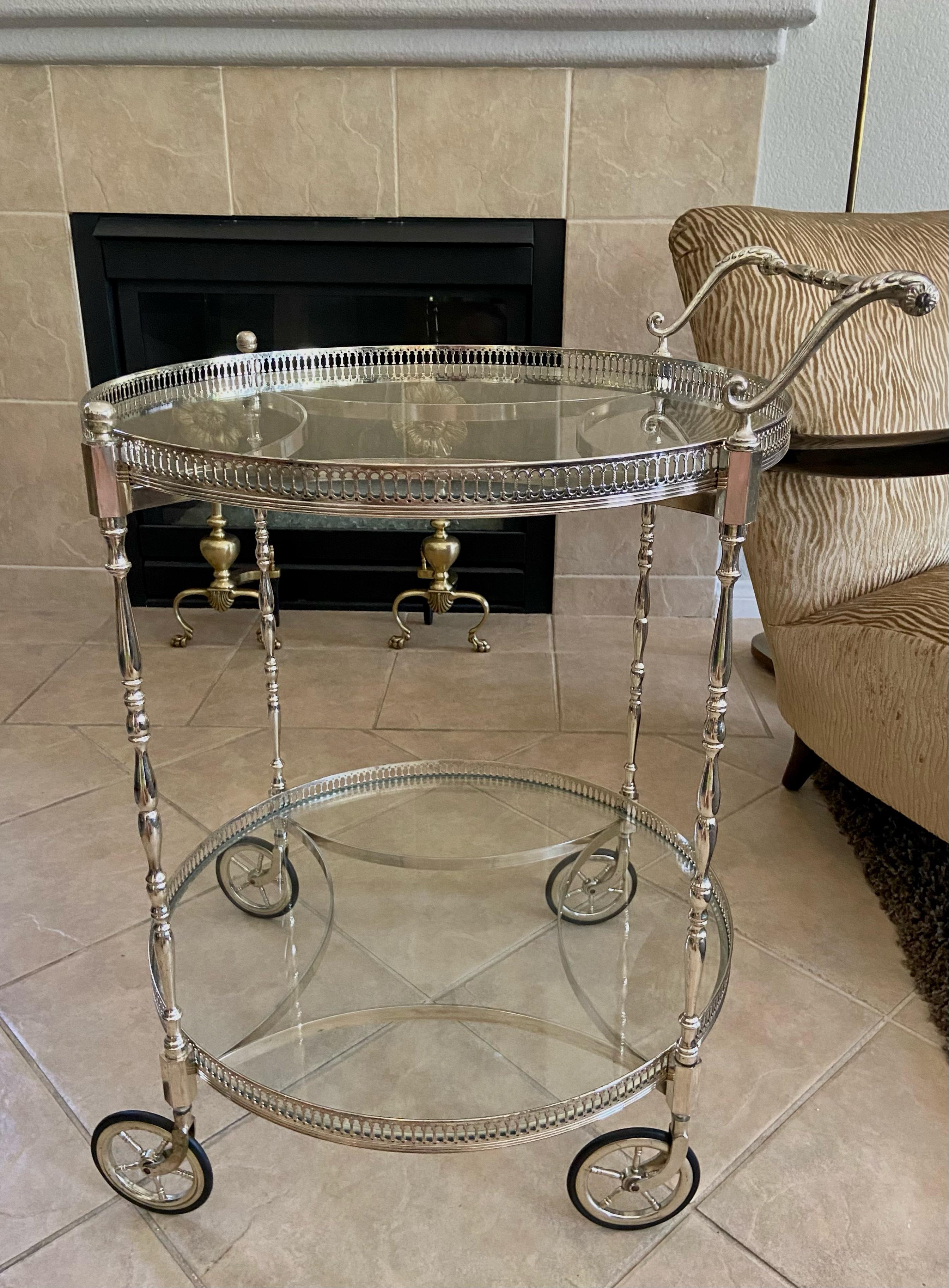 French Nickel Plated Two-Tier Bar Cart 8