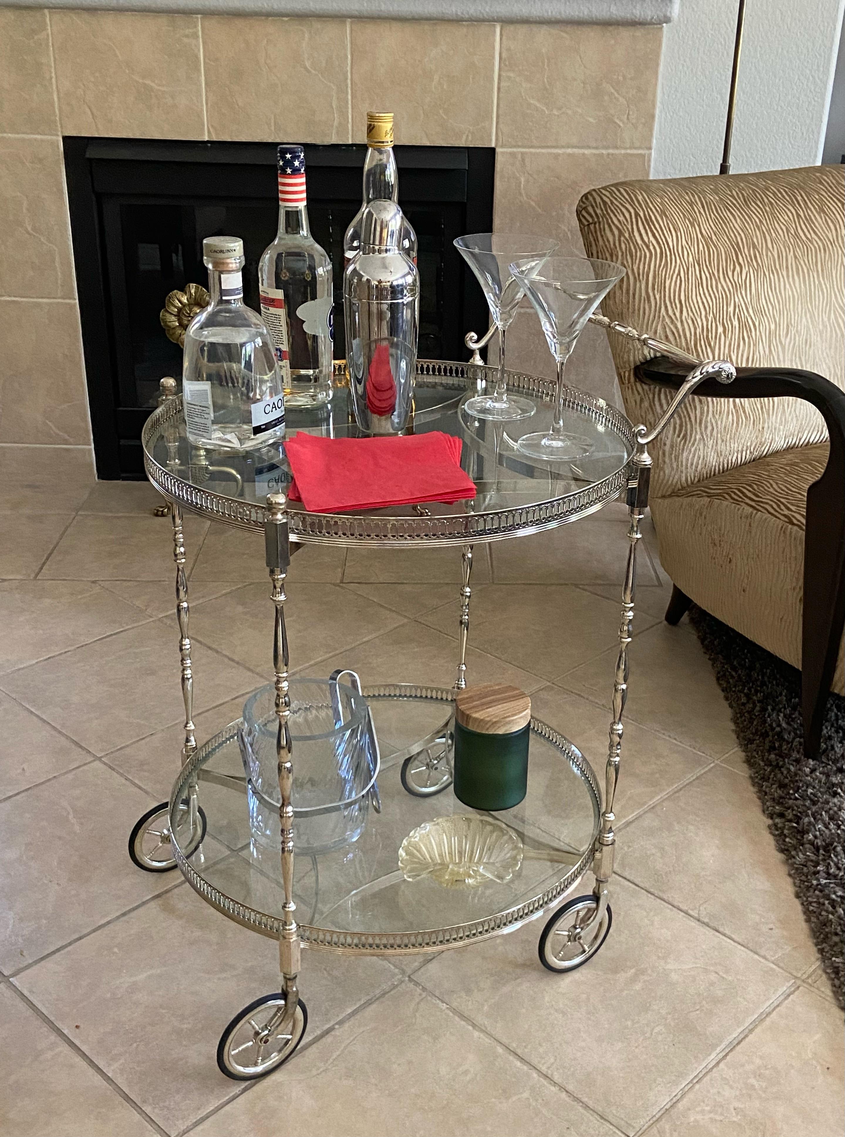 French Nickel Plated Two-Tier Bar Cart 11