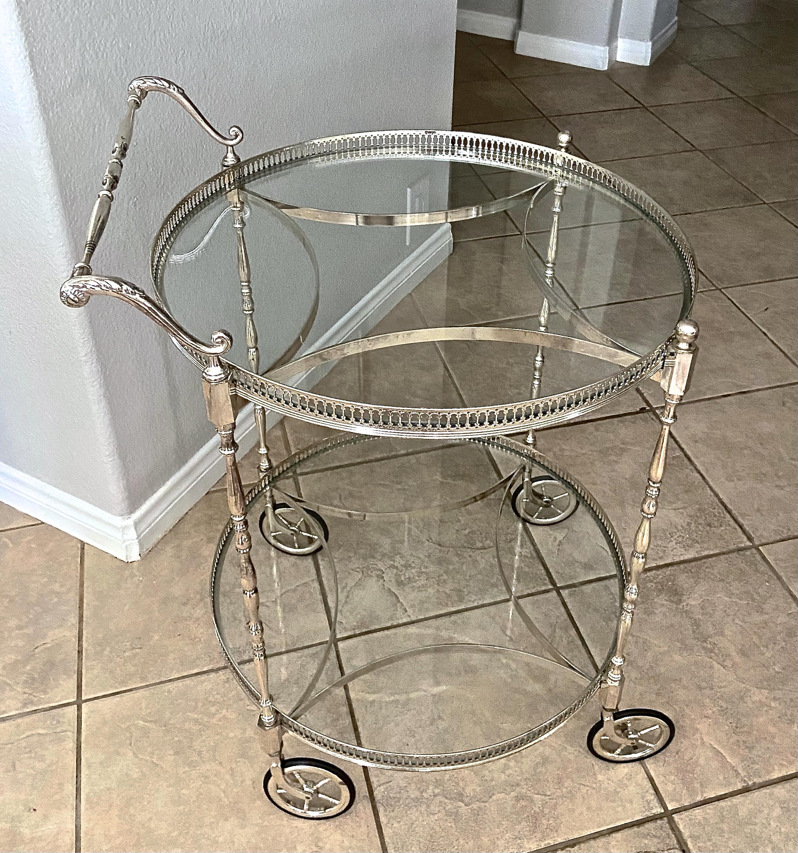 Neoclassical French Nickel Plated Two-Tier Bar Cart