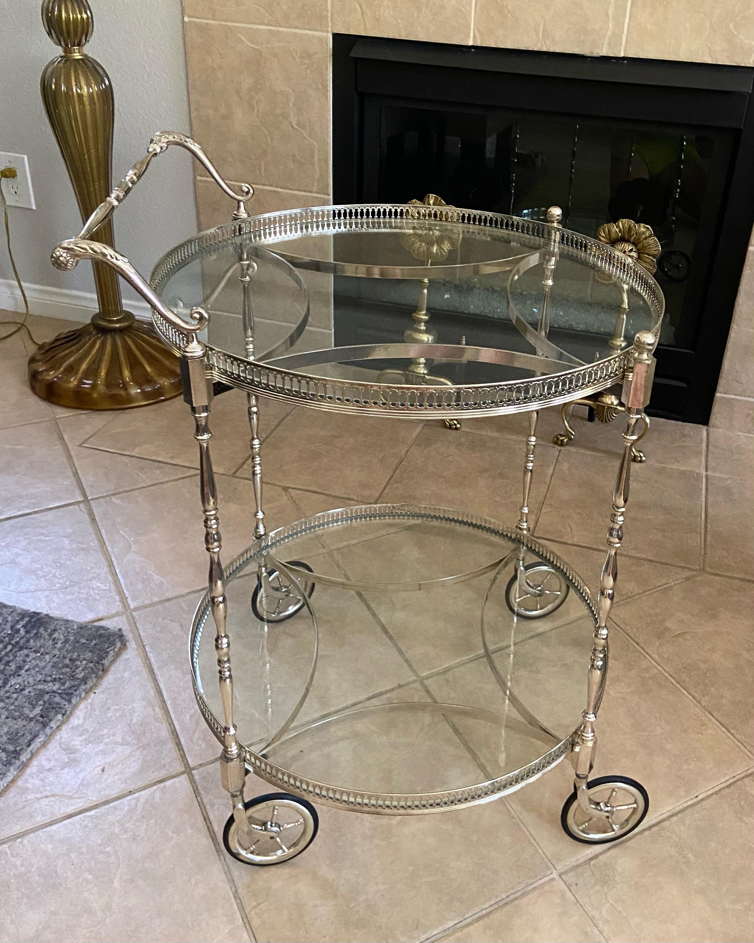 Late 20th Century French Nickel Plated Two-Tier Bar Cart