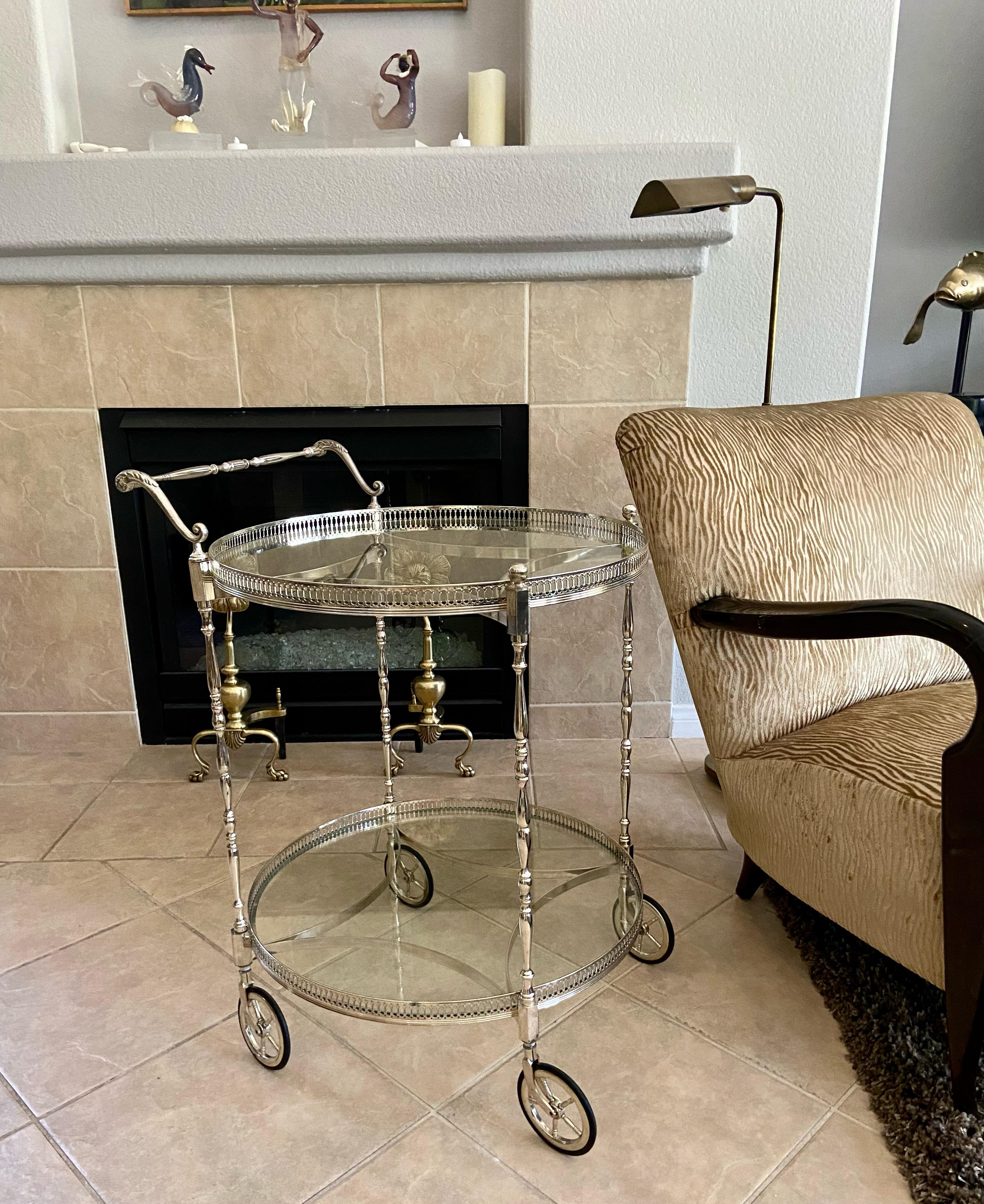 French Nickel Plated Two-Tier Bar Cart 1