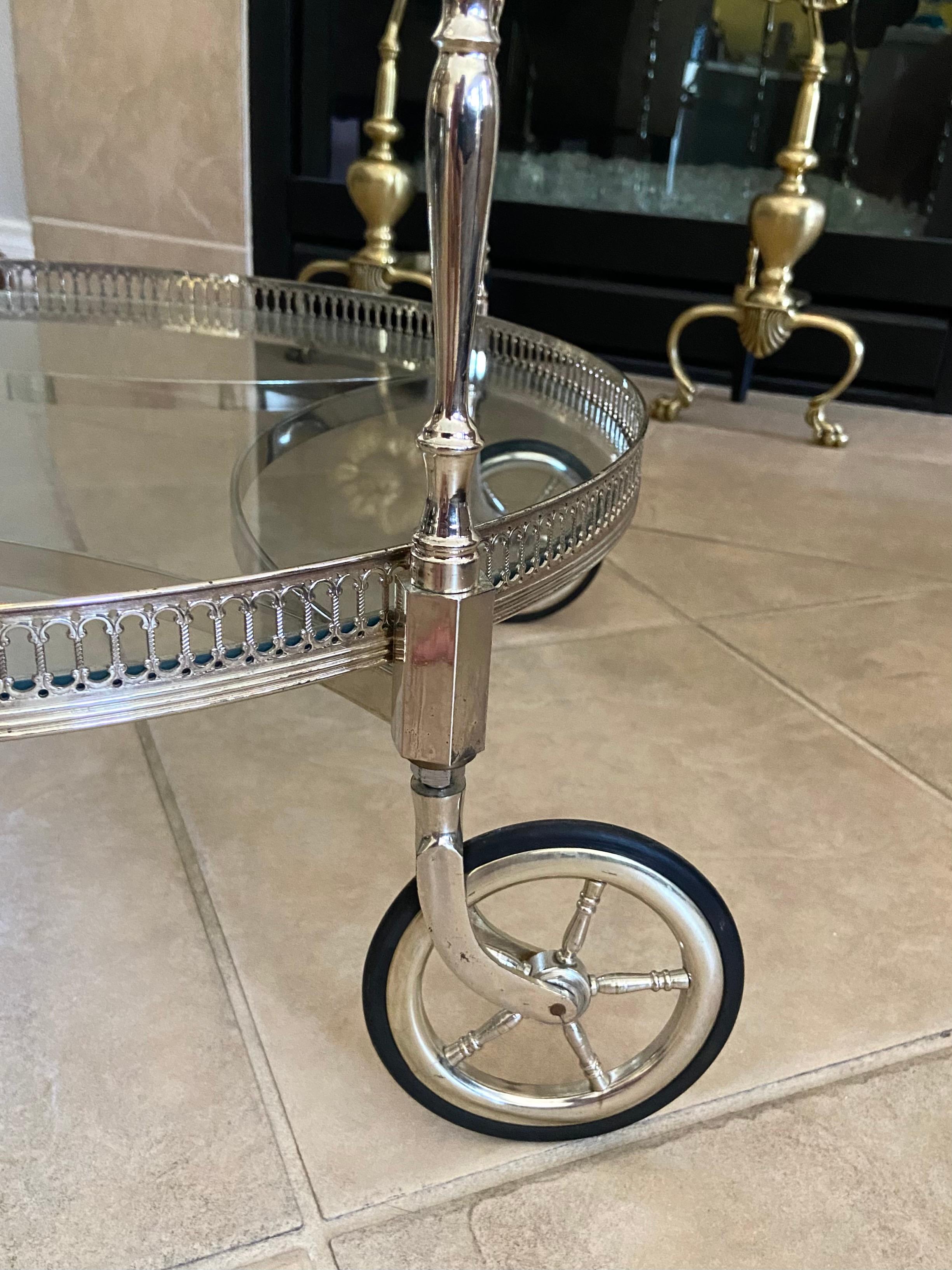 French Nickel Plated Two-Tier Bar Cart 2
