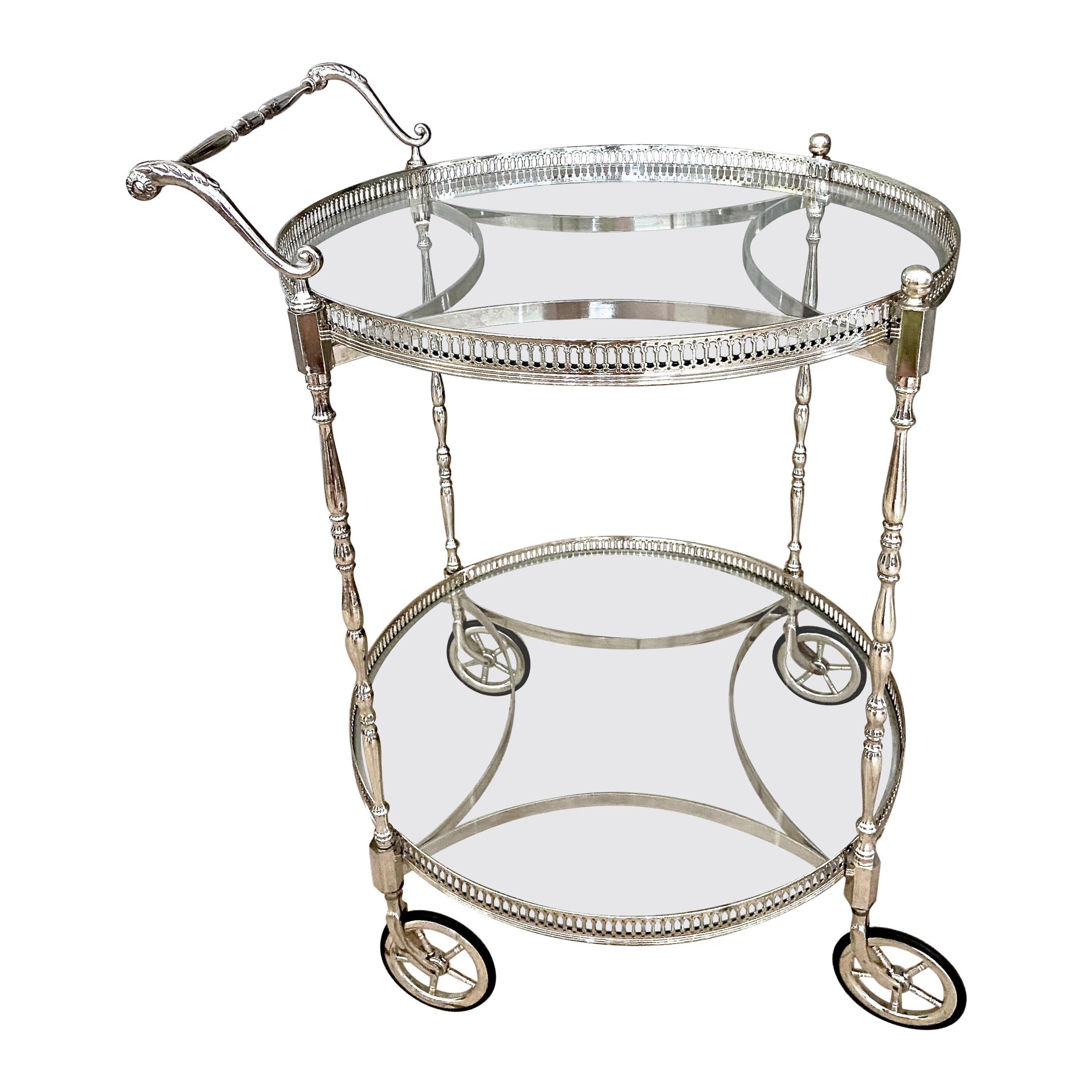 French Nickel Plated Two-Tier Bar Cart