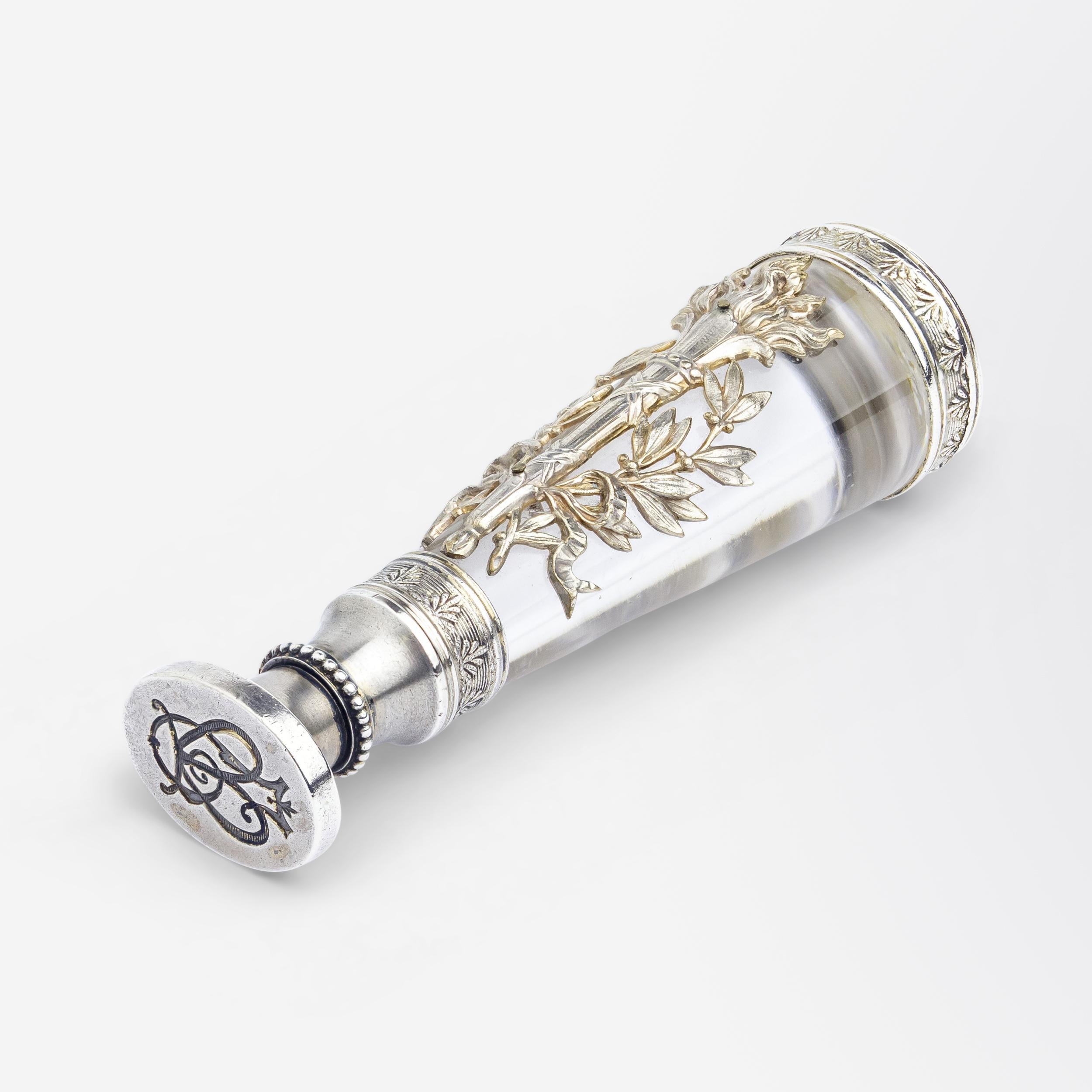 Crafted from silver and a piece of rock crystal, this desk seal was made by the Parisian maker Maria Remy. Operating from 13 Rue Thévenot in Paris between 1894 and 1924, it's likely this seal was manufactured in the first quarter of the 20th