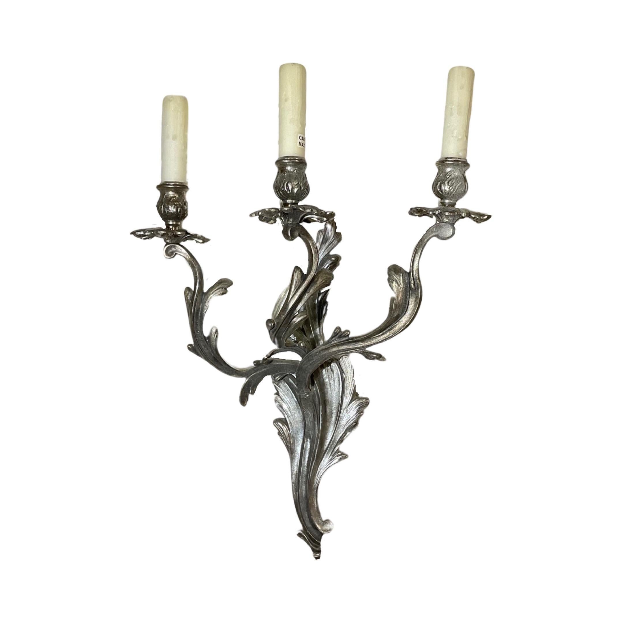 18th Century French Silver Sconces For Sale