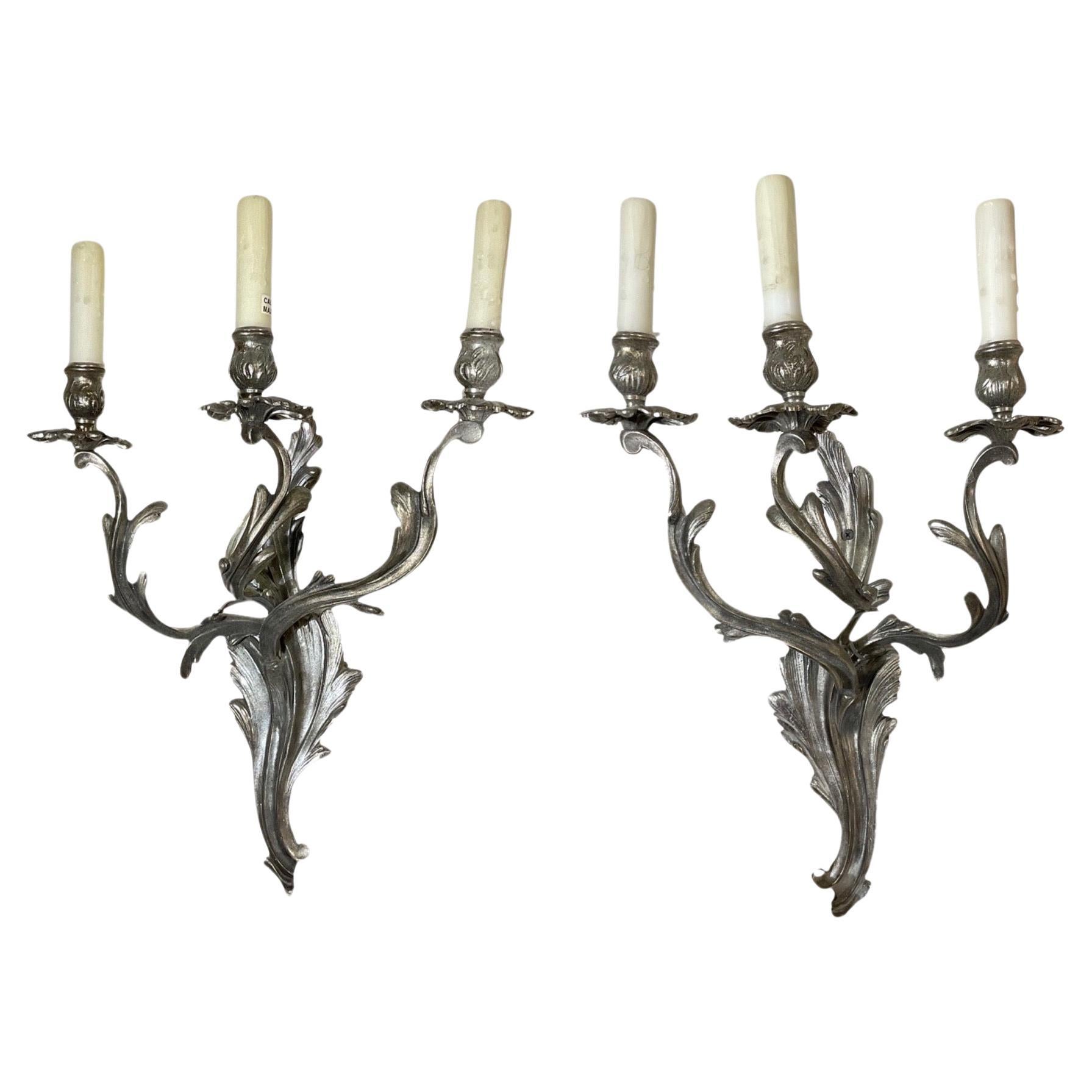 French Silver Sconces For Sale