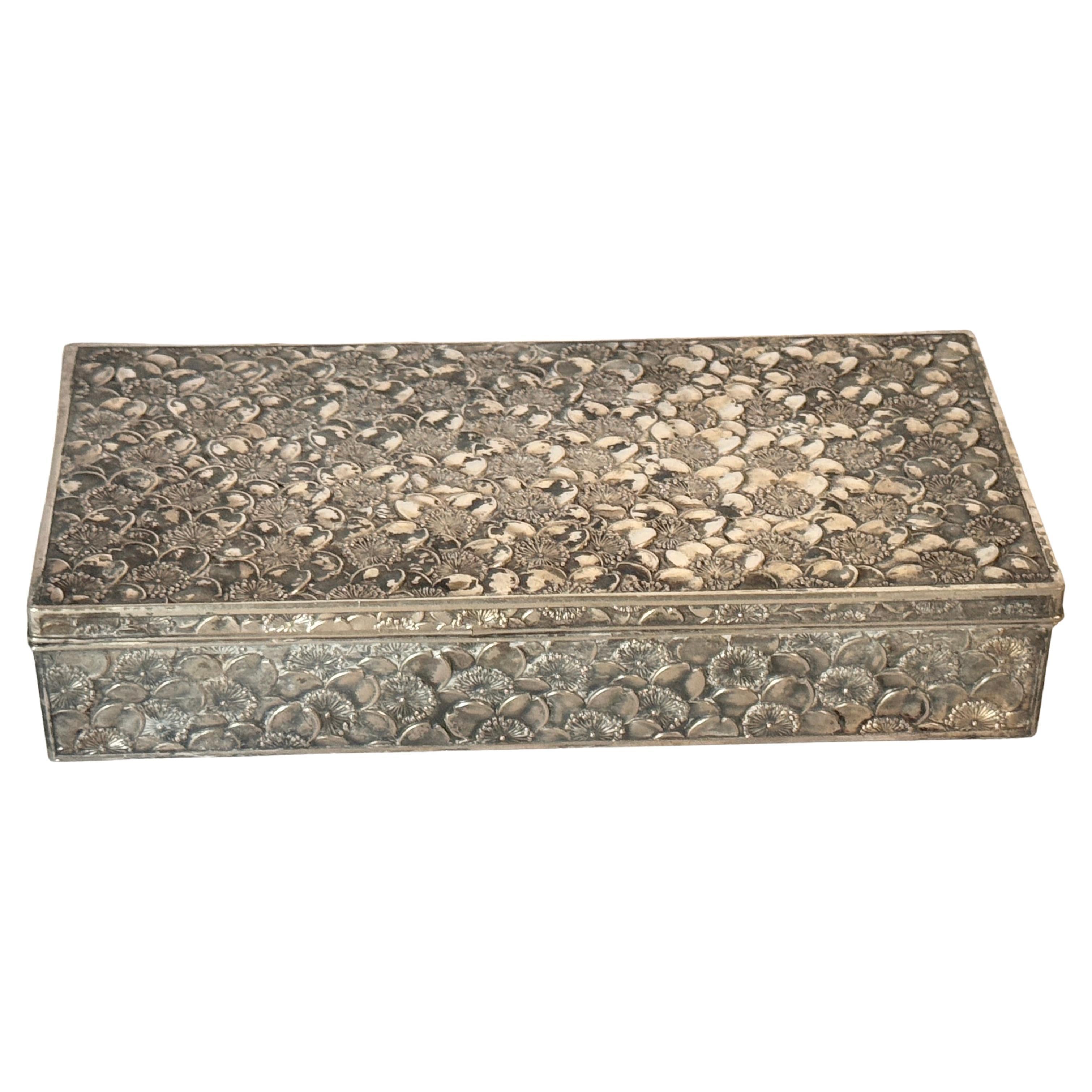French Silver-Tone Metal Jewelry Box – Rectangular with Sparkling Facets – 1970s For Sale