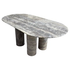 French Silver Travertine Dining Table - Modern Marble Stone Office Table
