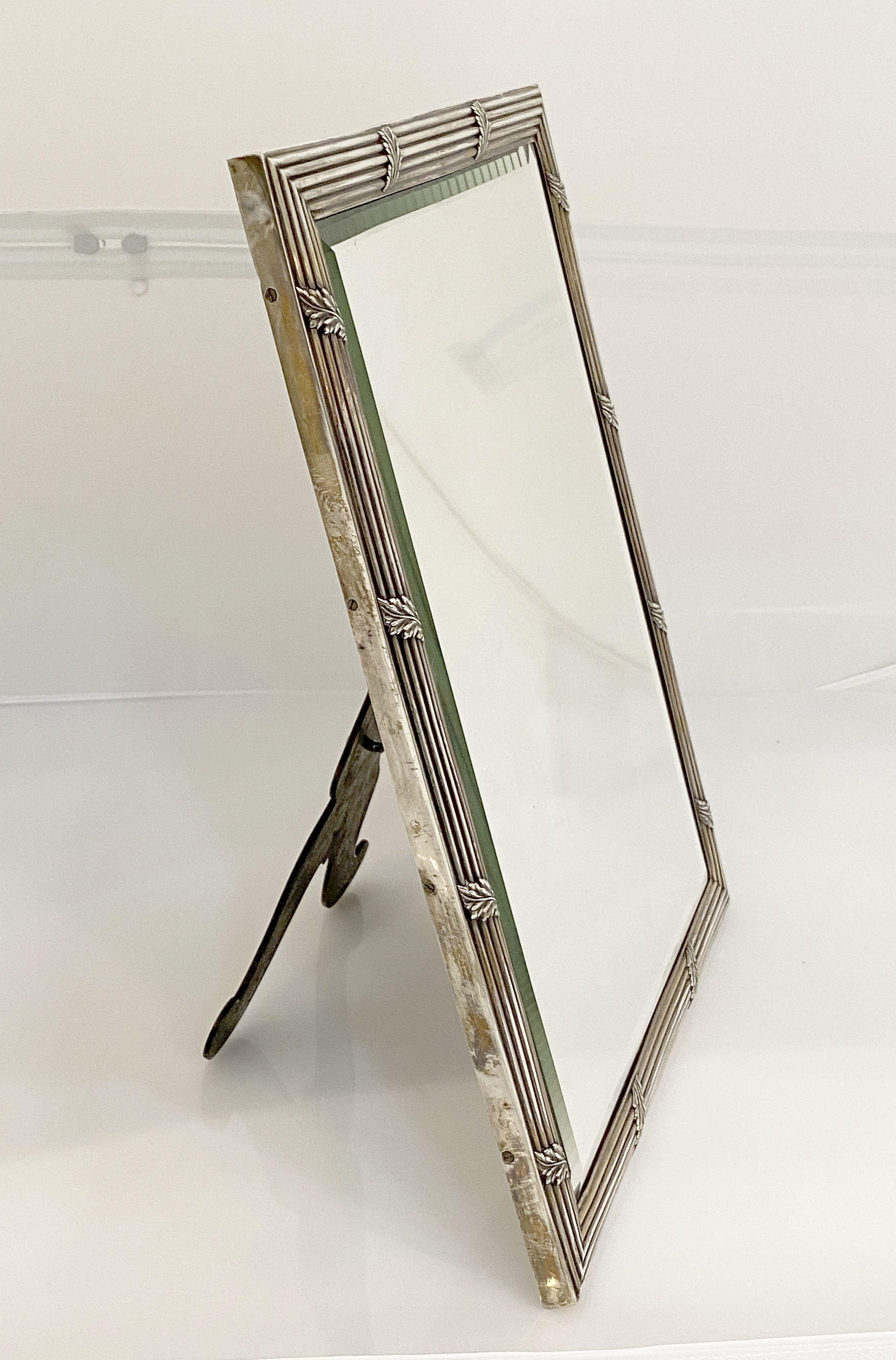 French Silver Vanity or Standing Table Mirror with Beveled Glass For Sale 10