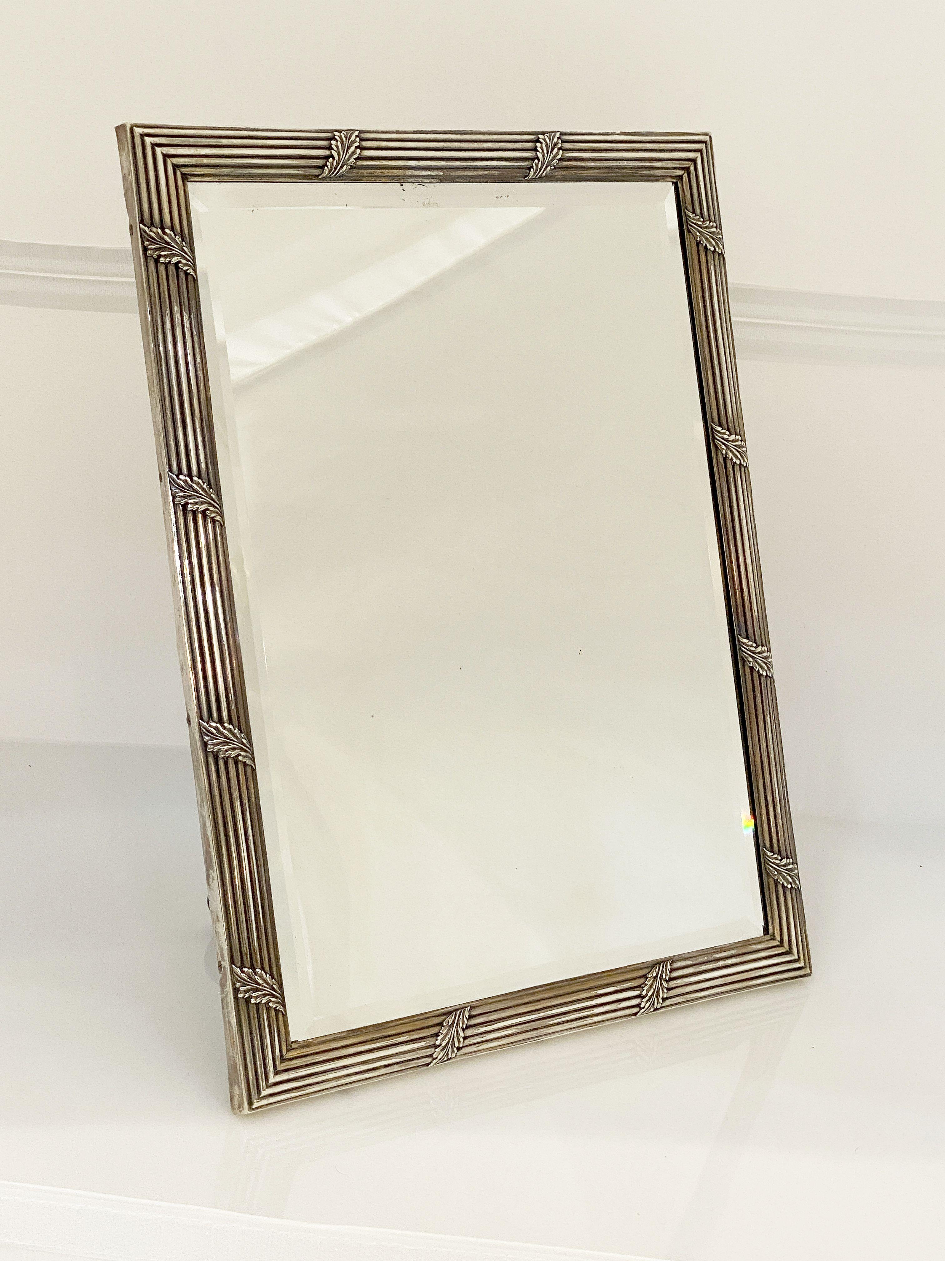 French Silver Vanity or Standing Table Mirror with Beveled Glass For Sale 12