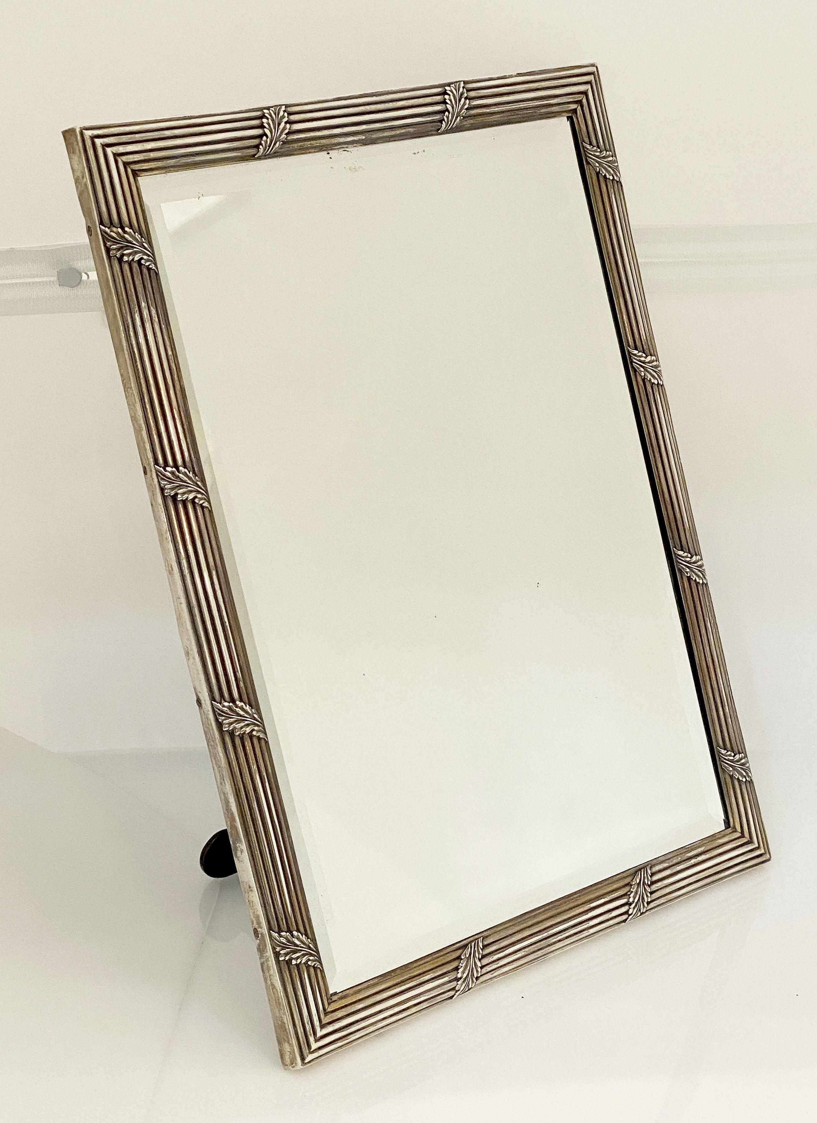 French Silver Vanity or Standing Table Mirror with Beveled Glass For Sale 13