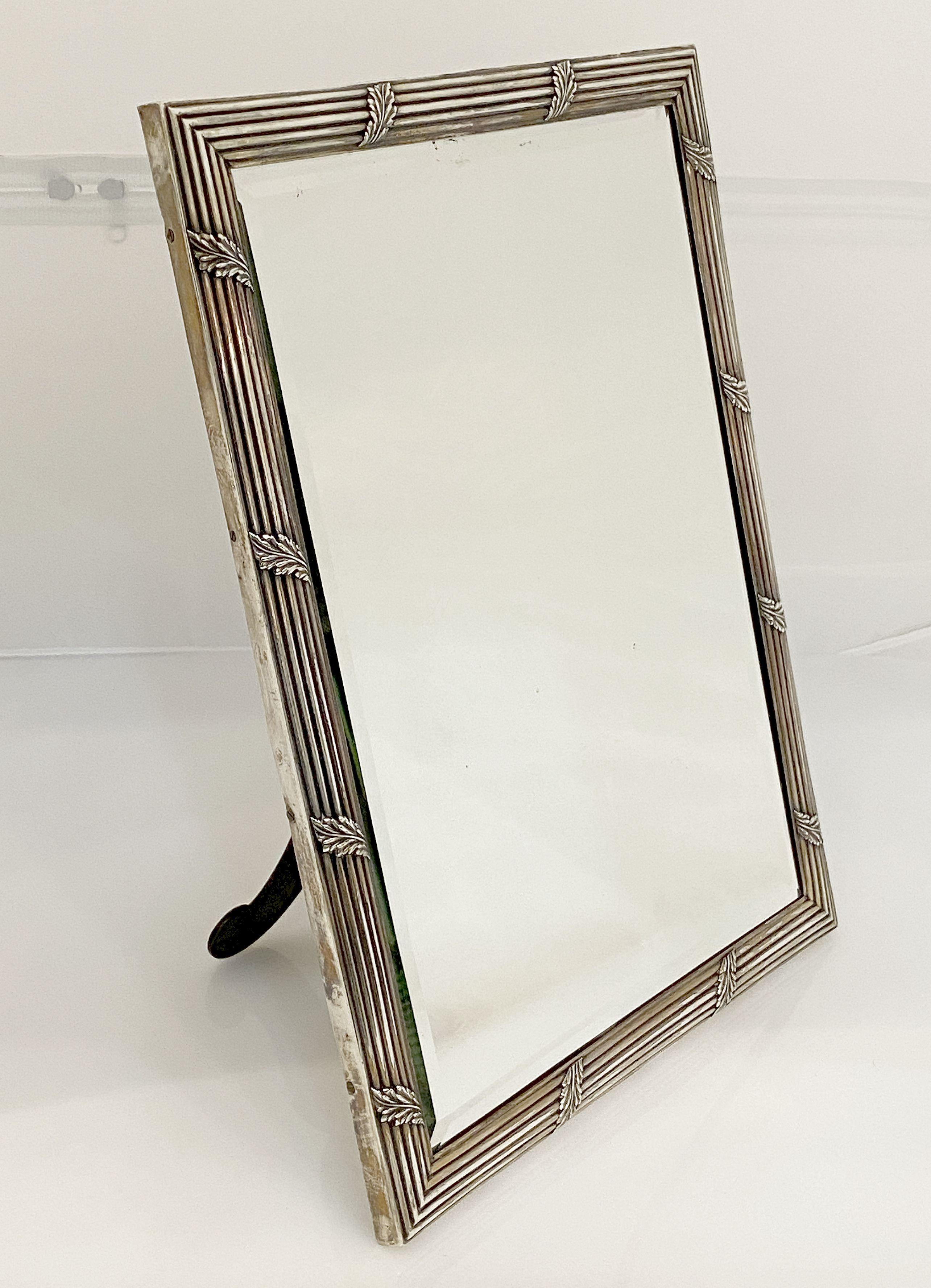 20th Century French Silver Vanity or Standing Table Mirror with Beveled Glass For Sale