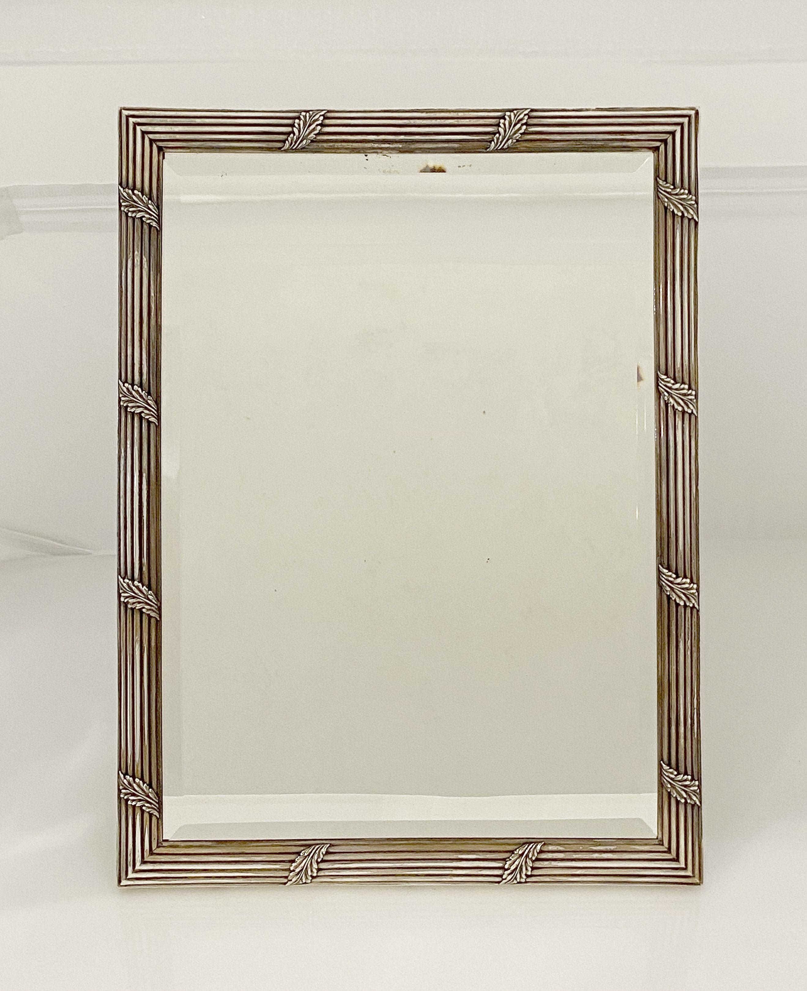 French Silver Vanity or Standing Table Mirror with Beveled Glass For Sale 2