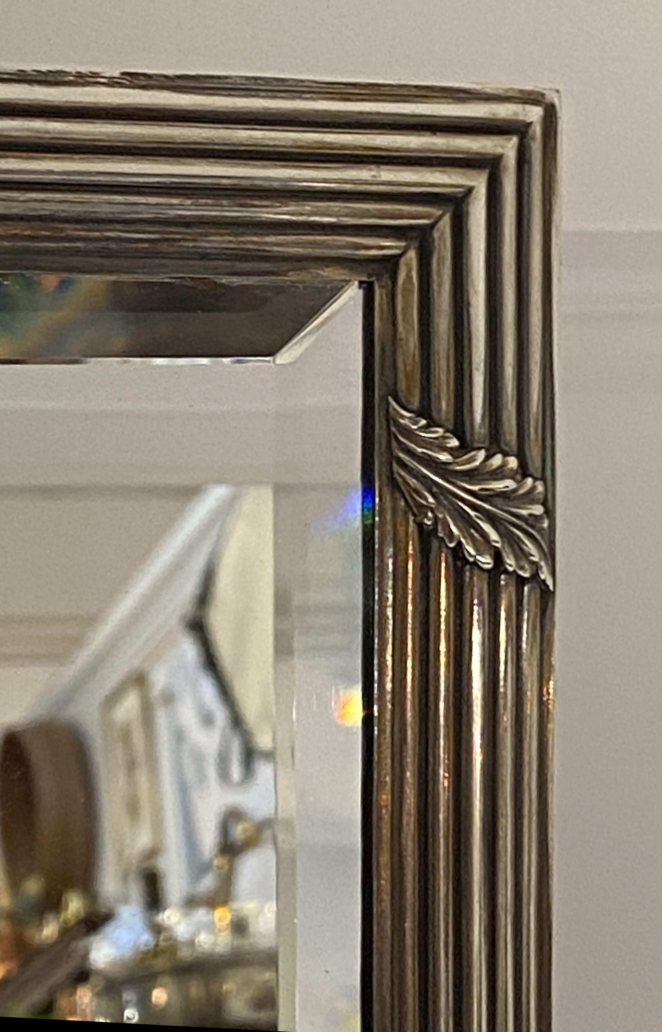 French Silver Vanity or Standing Table Mirror with Beveled Glass For Sale 4