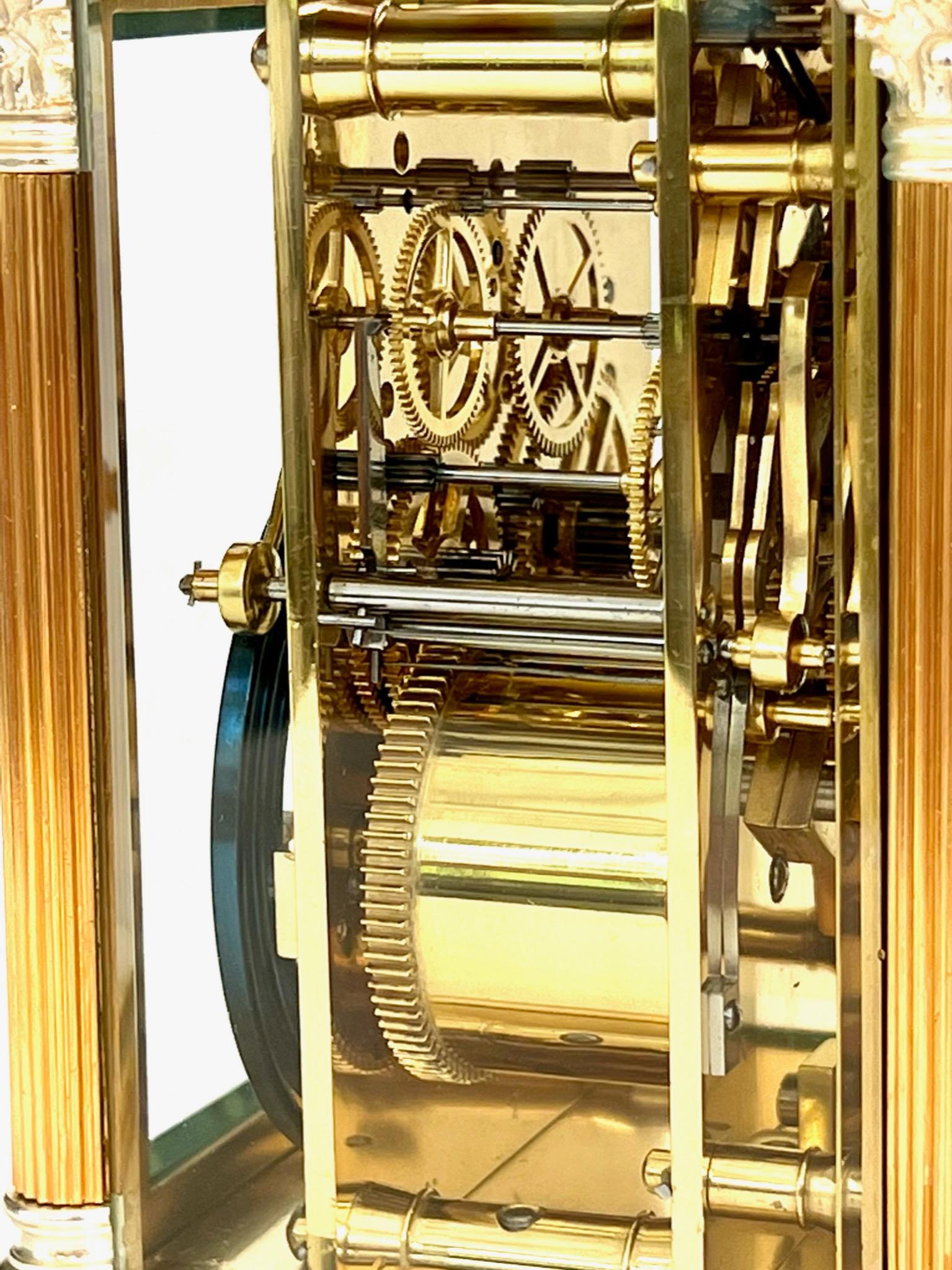 French Silvered and Gilt Eight Day Striking and Repeating Carriage Clock 10