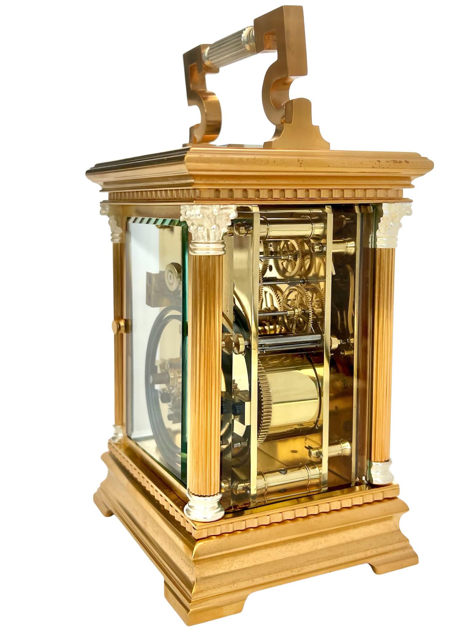French Silvered and Gilt Eight Day Striking and Repeating Carriage Clock In Good Condition In London, GB