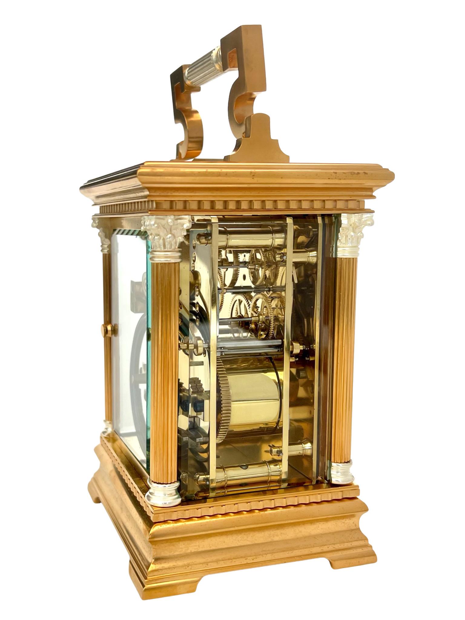 Late 19th Century French Silvered and Gilt Eight Day Striking and Repeating Carriage Clock