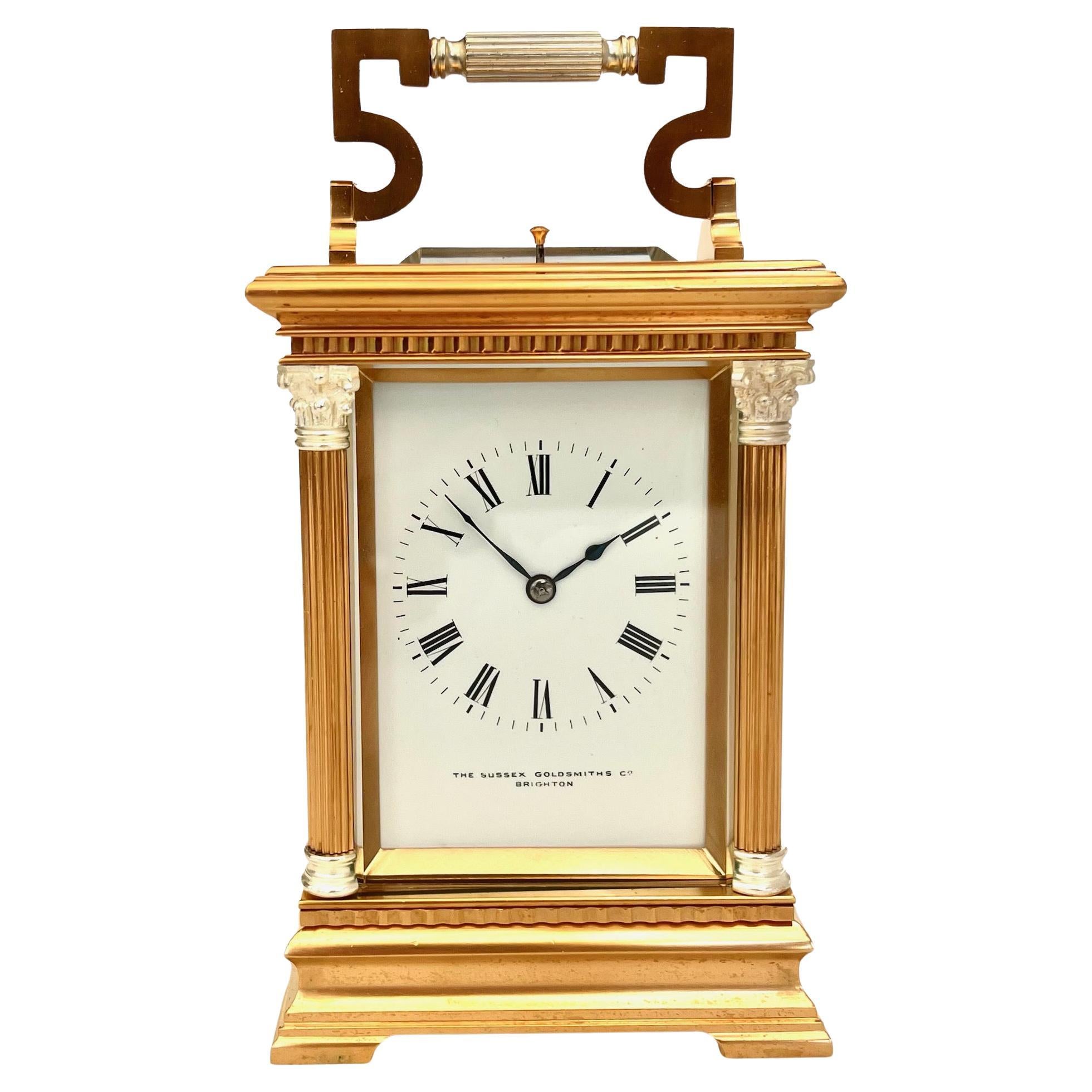French Silvered and Gilt Eight Day Striking and Repeating Carriage Clock