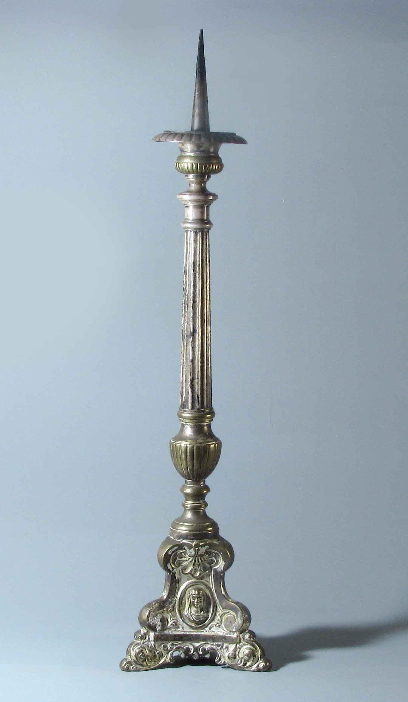 International Style French Silvered Bronze Altar Candlestick, 19th Century