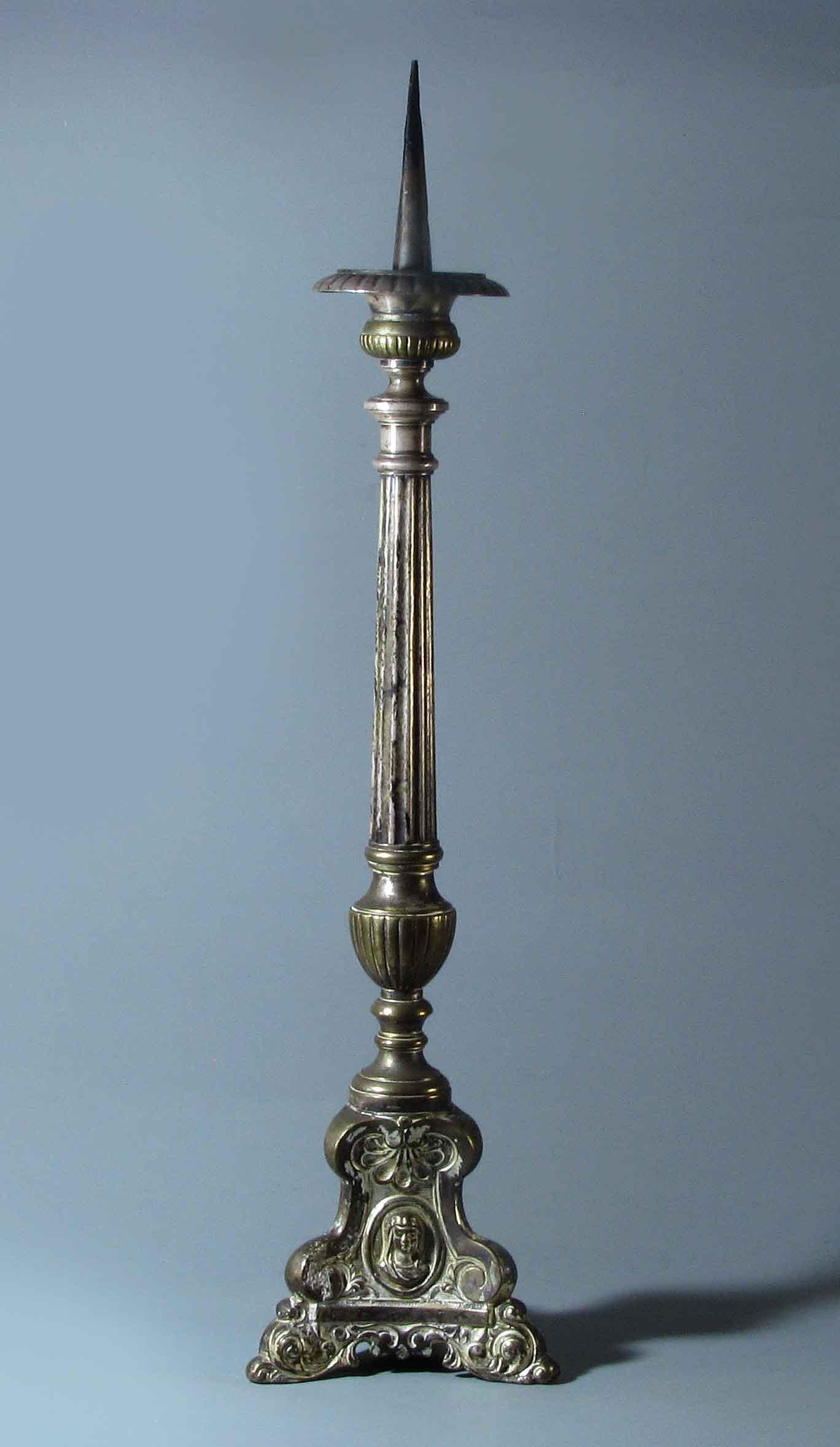 Cast French Silvered Bronze Altar Candlestick, 19th Century
