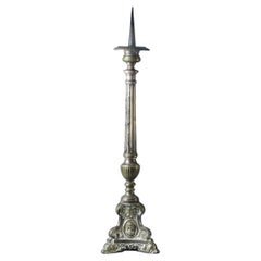 French Silvered Bronze Altar Candlestick, 19th Century