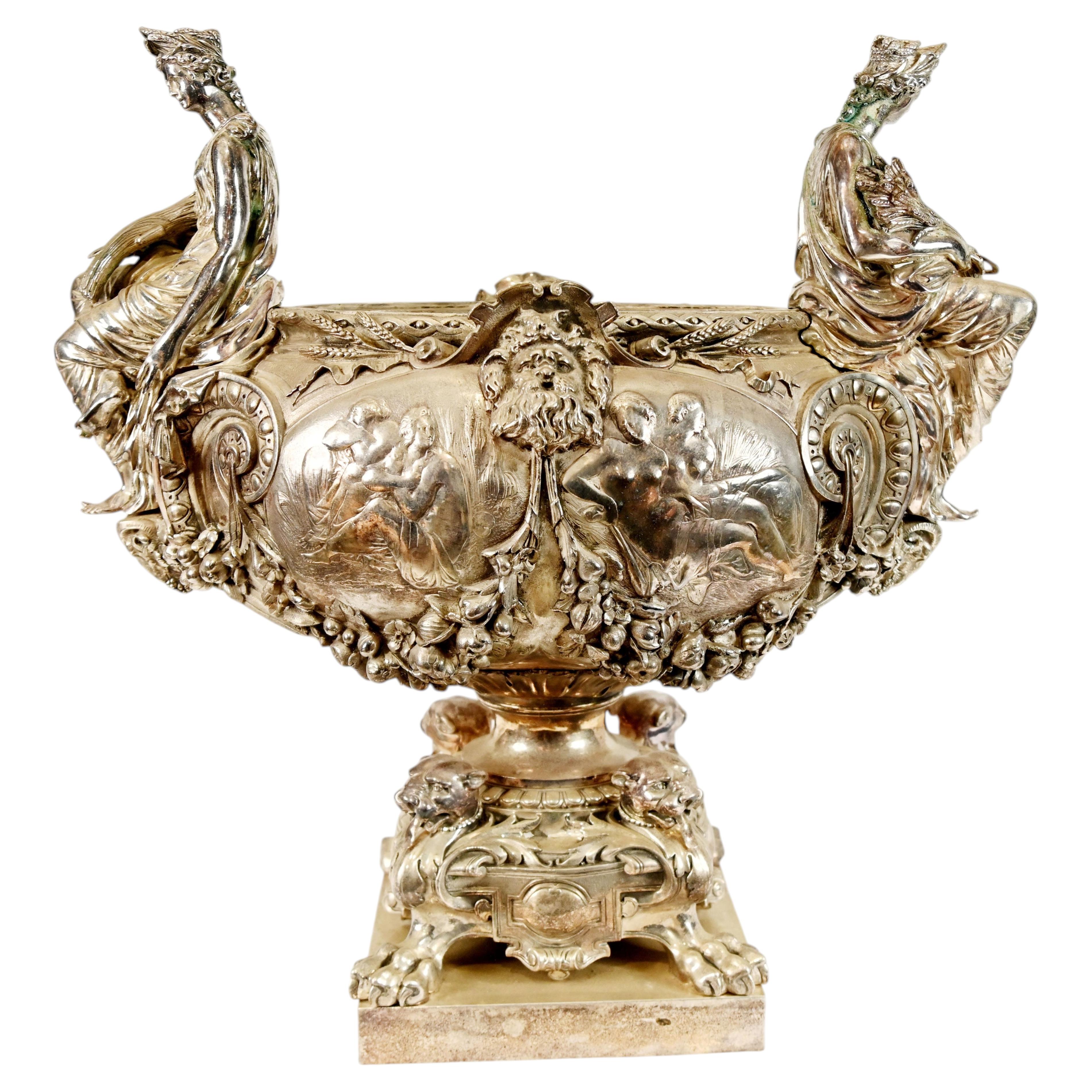 French Silvered Bronze Centrepiece Bowl After Lerolle Fres Napoleon III