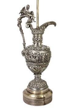 French Silvered Bronze Ewer Table Lamp Retailed by Tiffany