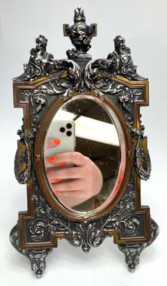 French Silvered Bronze Mirror by Louis Théophile Hingre Oudry Foundry, c1890