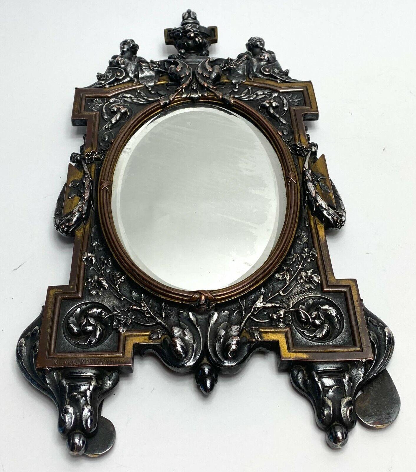 Neoclassical French Silvered Bronze Mirror by Louis Théophile Hingre Oudry Foundry, c1890 For Sale