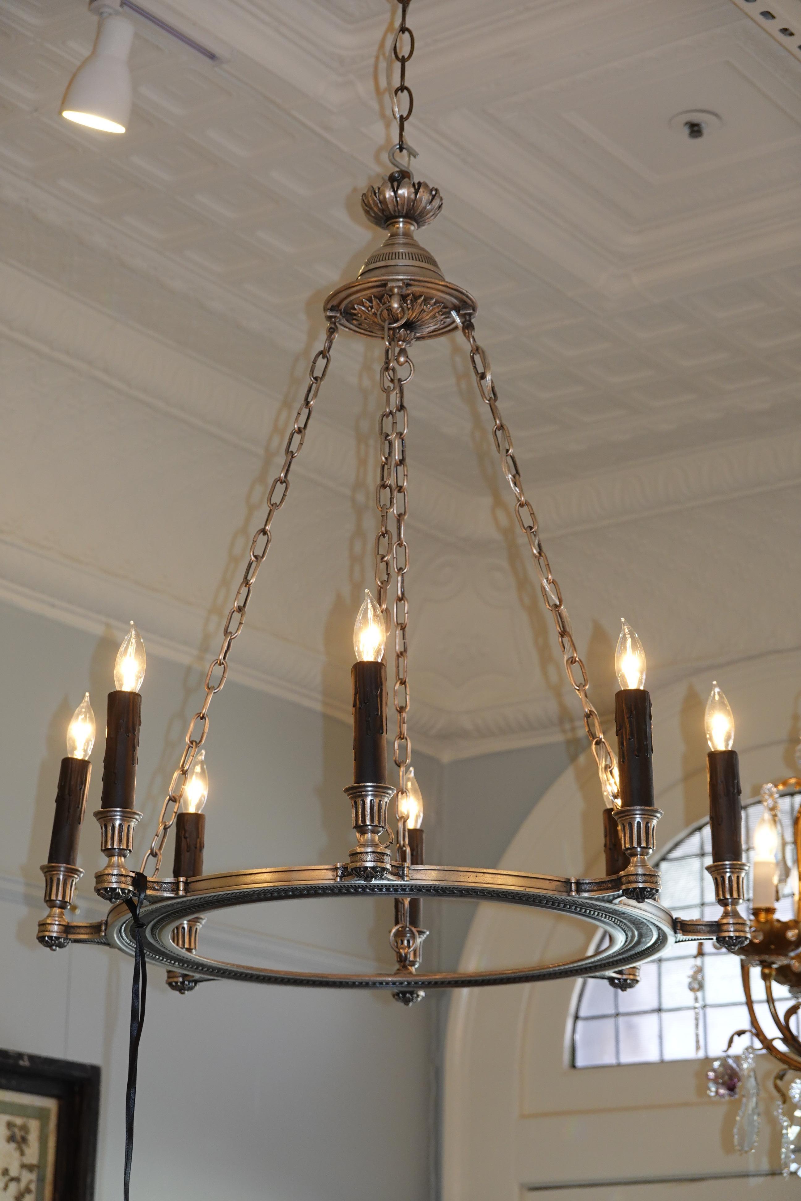 French Silvered-Bronze Neoclassical Chandelier For Sale 10