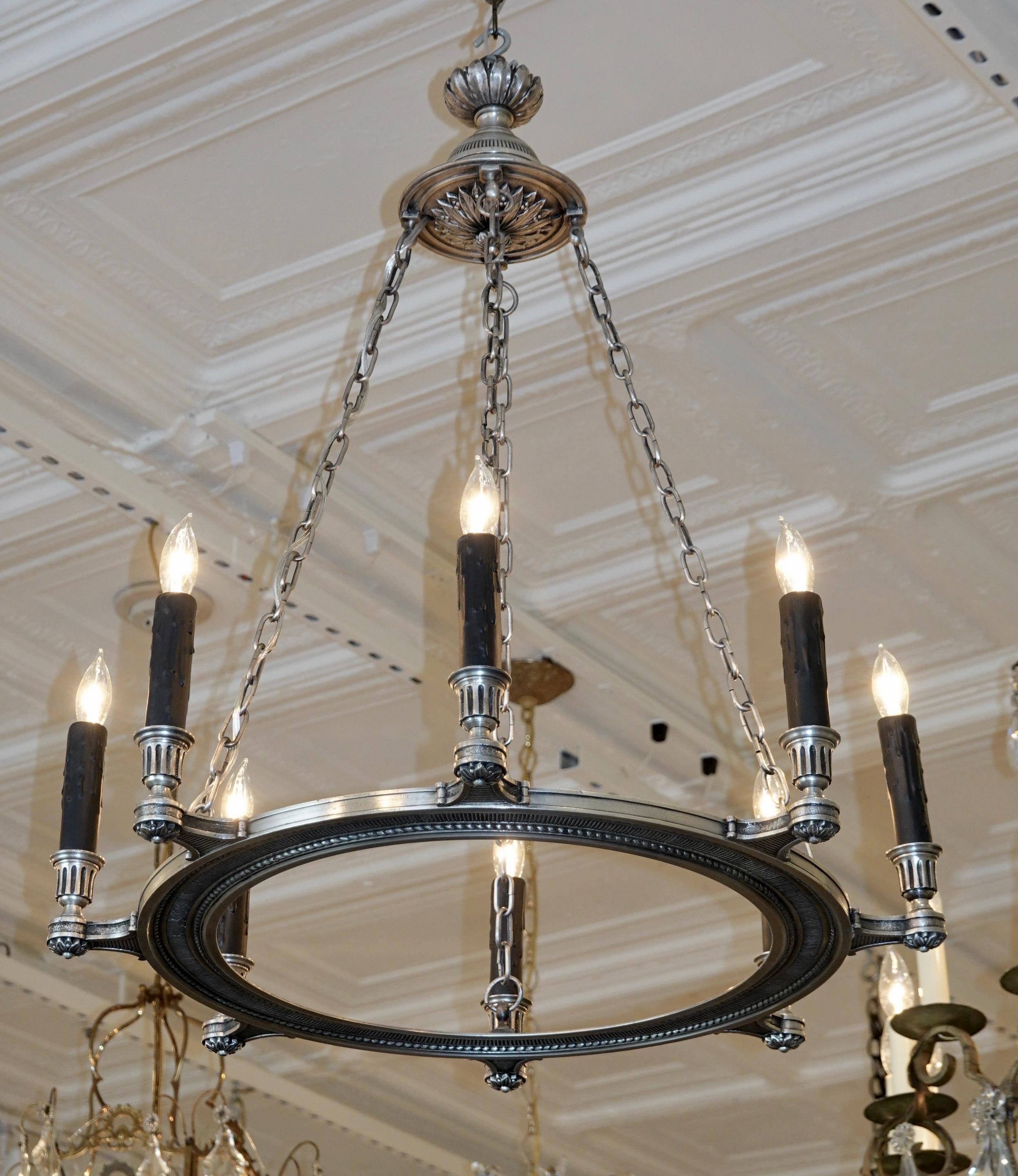 20th Century French Silvered-Bronze Neoclassical Chandelier For Sale