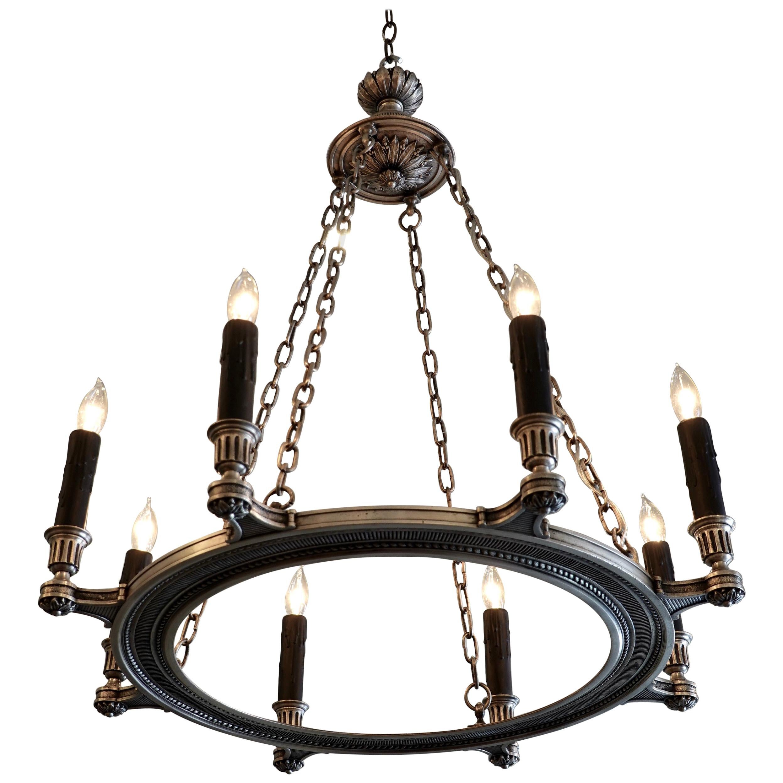 French Silvered-Bronze Neoclassical Chandelier For Sale