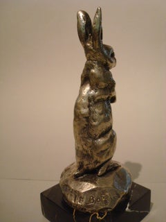 French Silvered Bronze Rabbit Car Mascot Hood Ornament Paperweight Signed Bofill