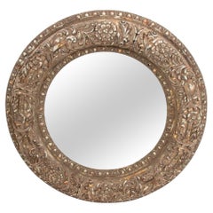 Miroir circulaire français à composition argentée