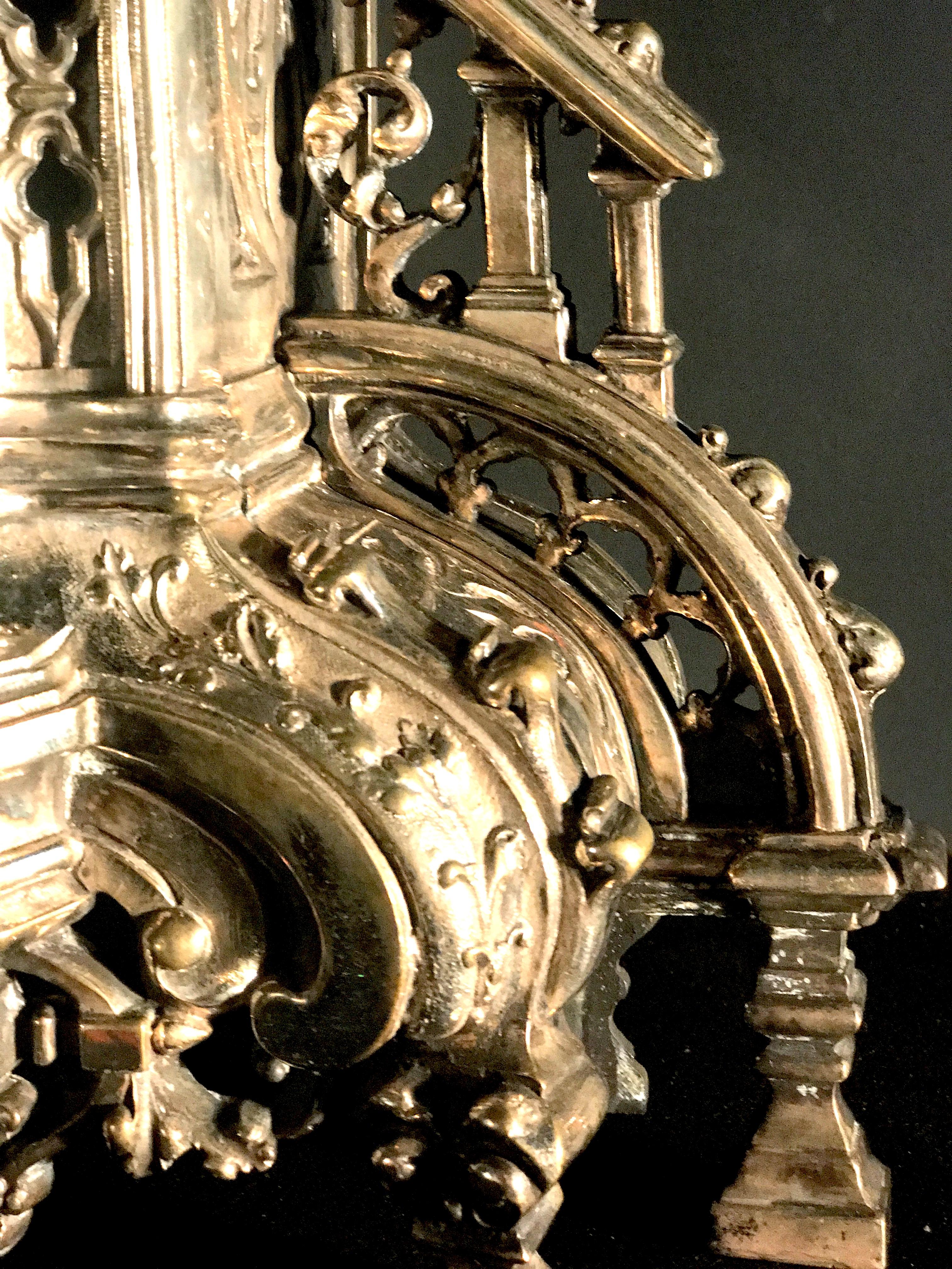 French Silvered Gothic Cathedral Mantel or Table Clock, 19th Century 3