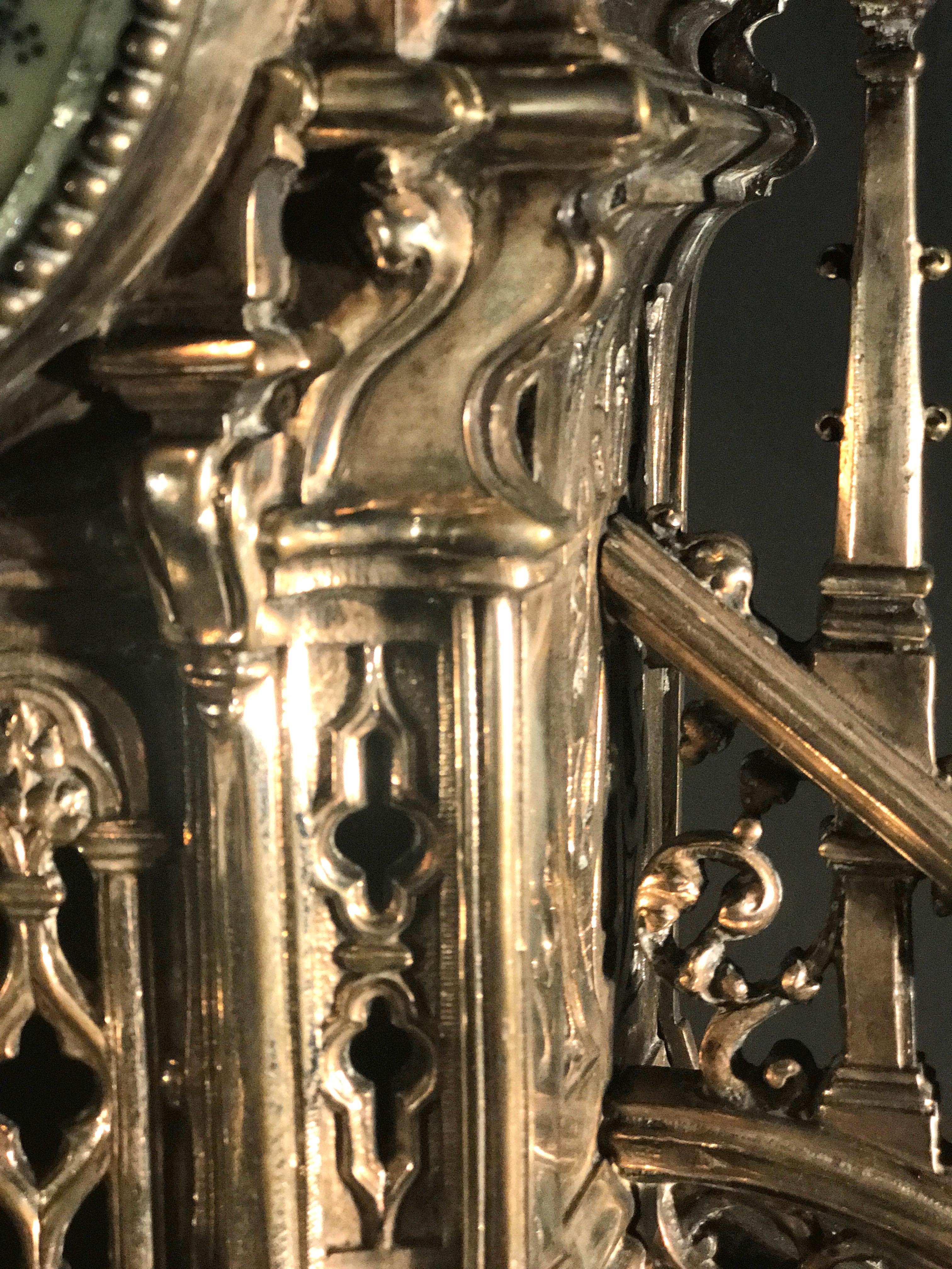 French Silvered Gothic Cathedral Mantel or Table Clock, 19th Century 4
