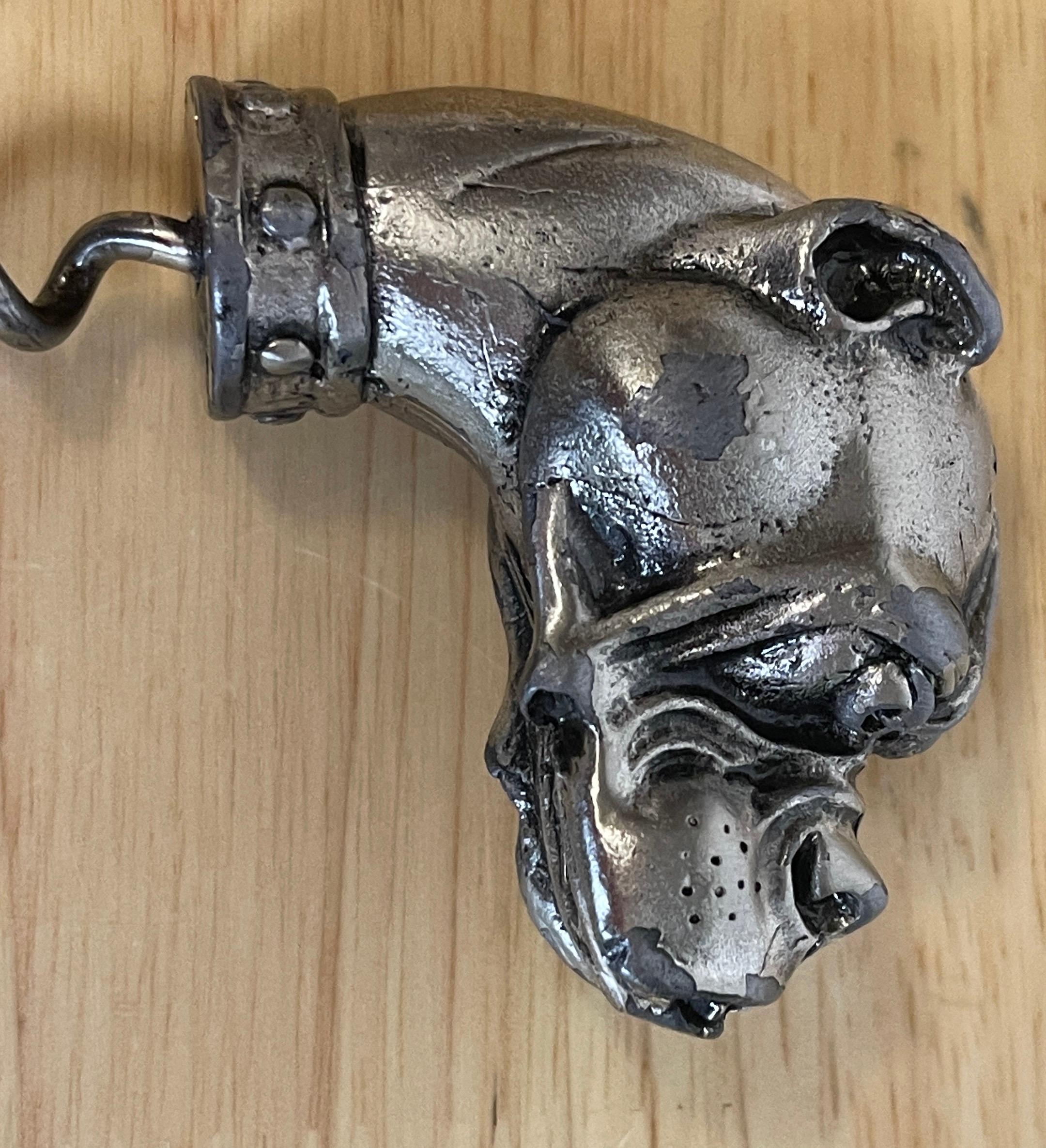 Belle Époque French Silvered Gun Metal & Steel Dog Motif Corkscrew, C 1900s