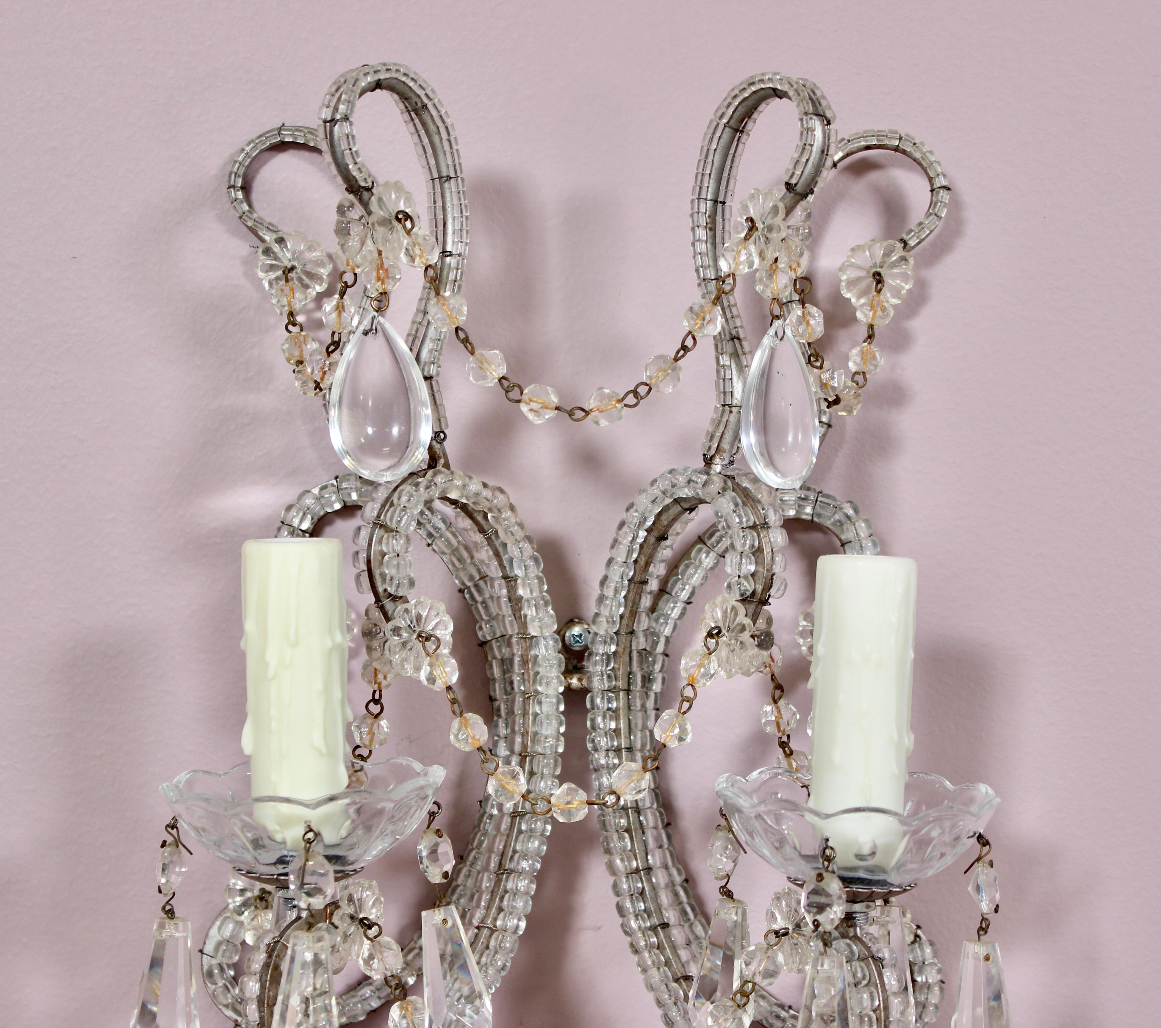 French Silvered Iron and Crystal Beaded Sconces In Good Condition In Los Angeles, CA