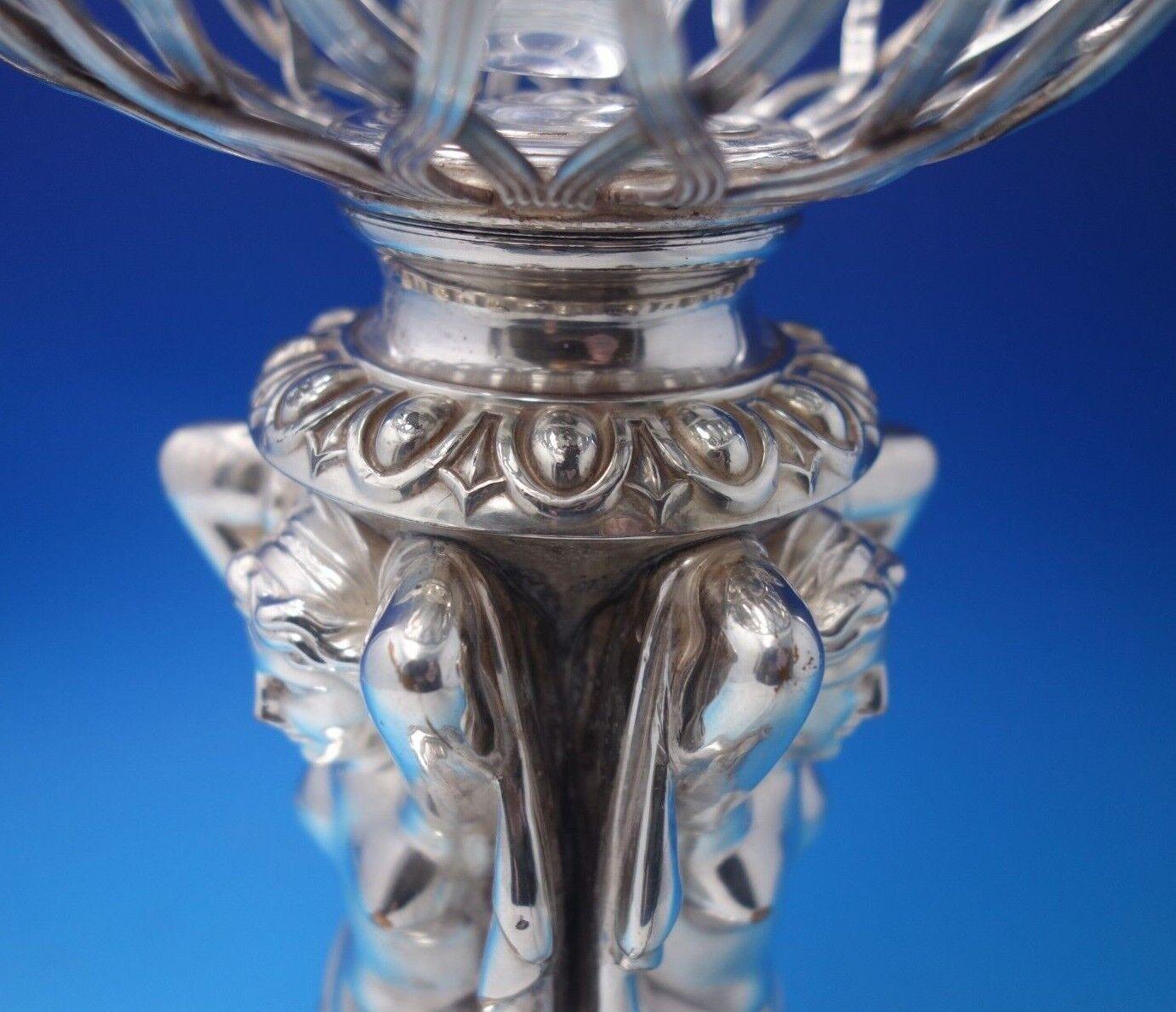 Paire de centres de table en cristal taillé en métal argenté français avec bols pour femmes Art Nouveau n° 5053 en vente 1