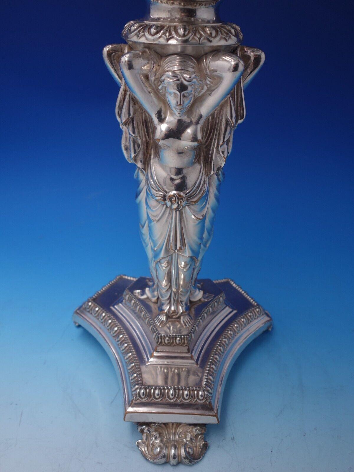 French Silverplate Cut Crystal Centerpiece Pair W/ Bowls Art Nouveau Women #5053 For Sale 3