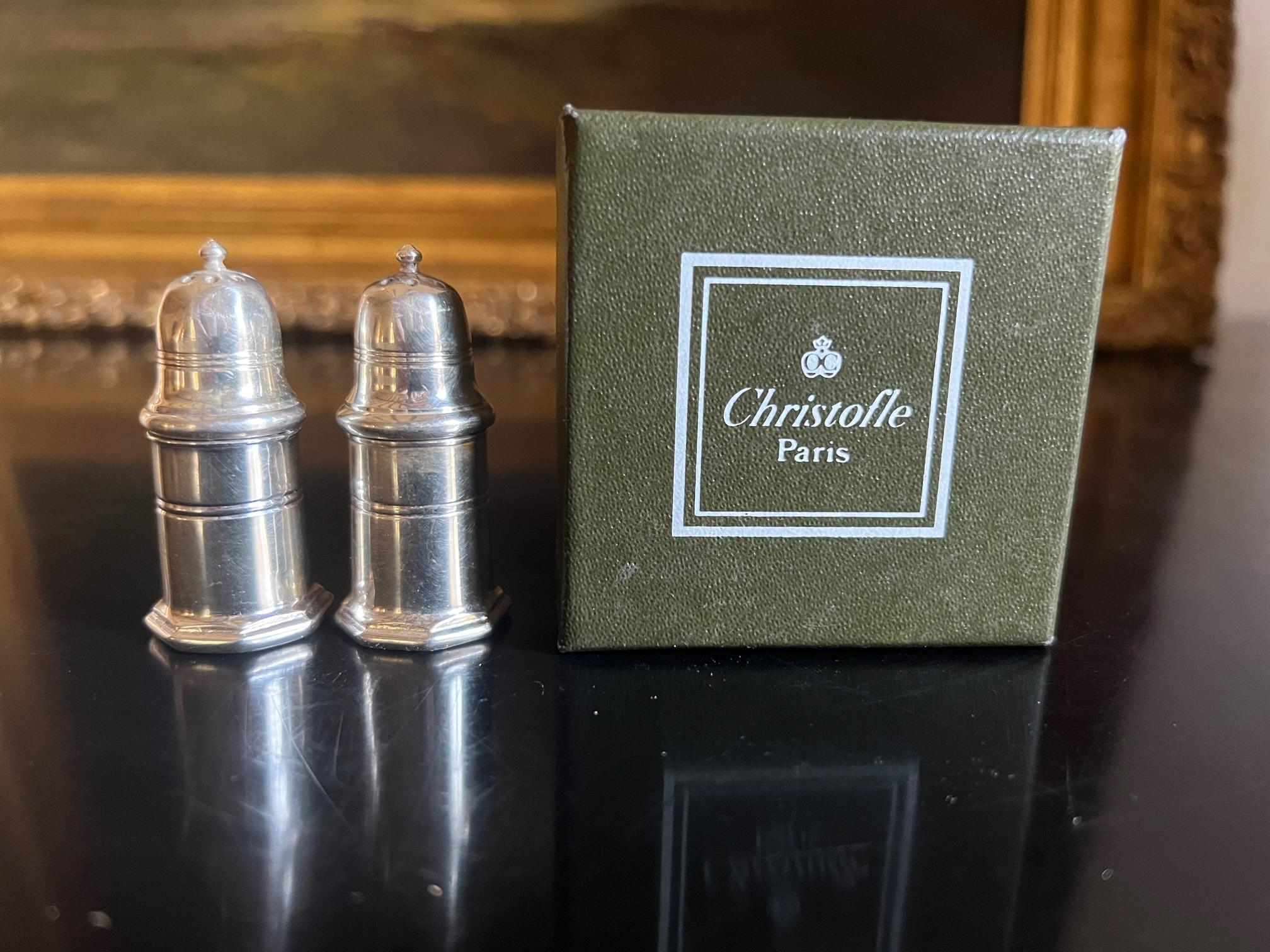 French Silverplate Small Salt & Pepper Shakers by Christofle in Original Box 6