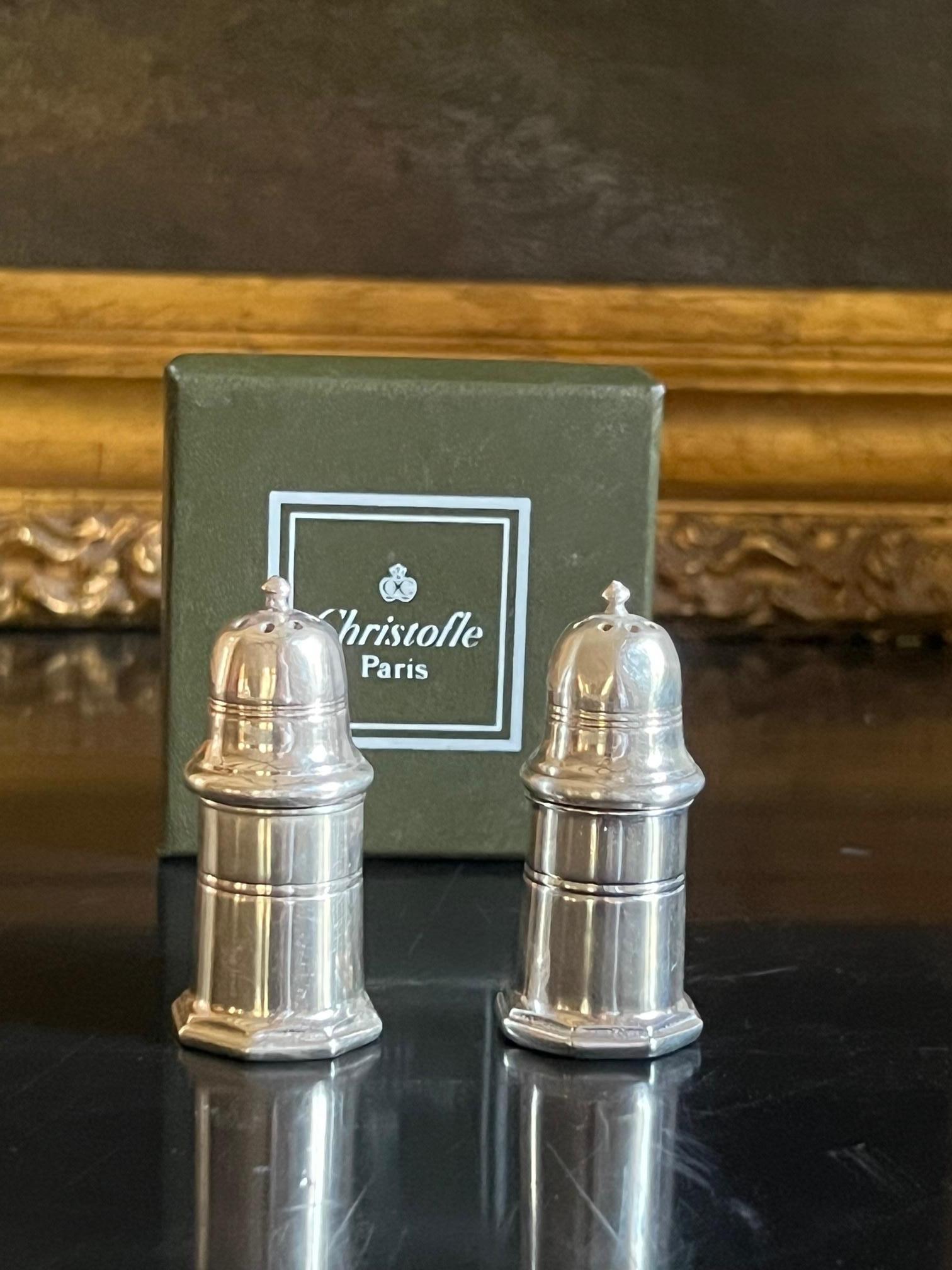 Cast French Silverplate Small Salt & Pepper Shakers by Christofle in Original Box