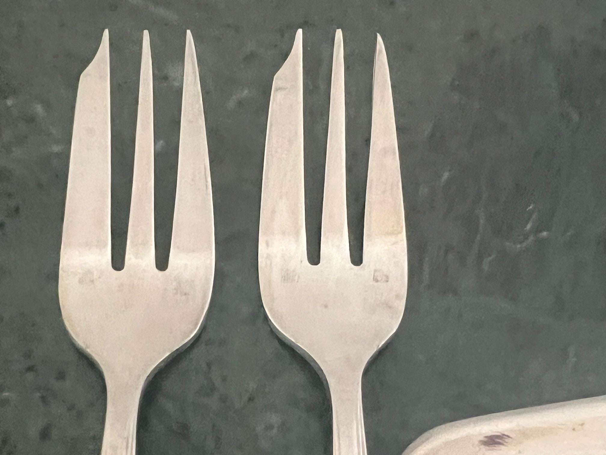 French Silverplated Art Deco Dessert Set by Apollo- Set of 13 In Excellent Condition For Sale In Ross, CA