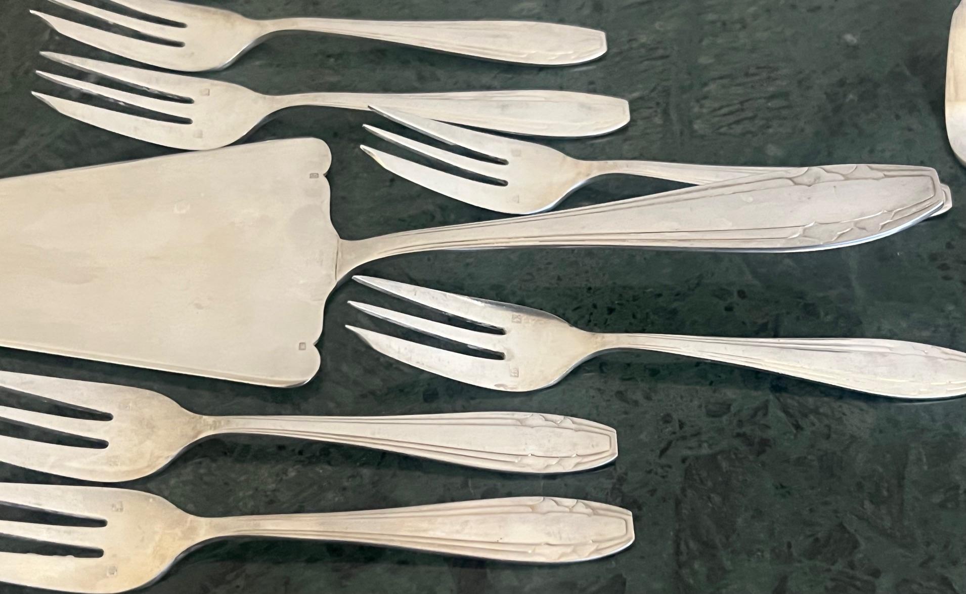 Mid-20th Century French Silverplated Art Deco Dessert Set by Apollo- Set of 13 For Sale