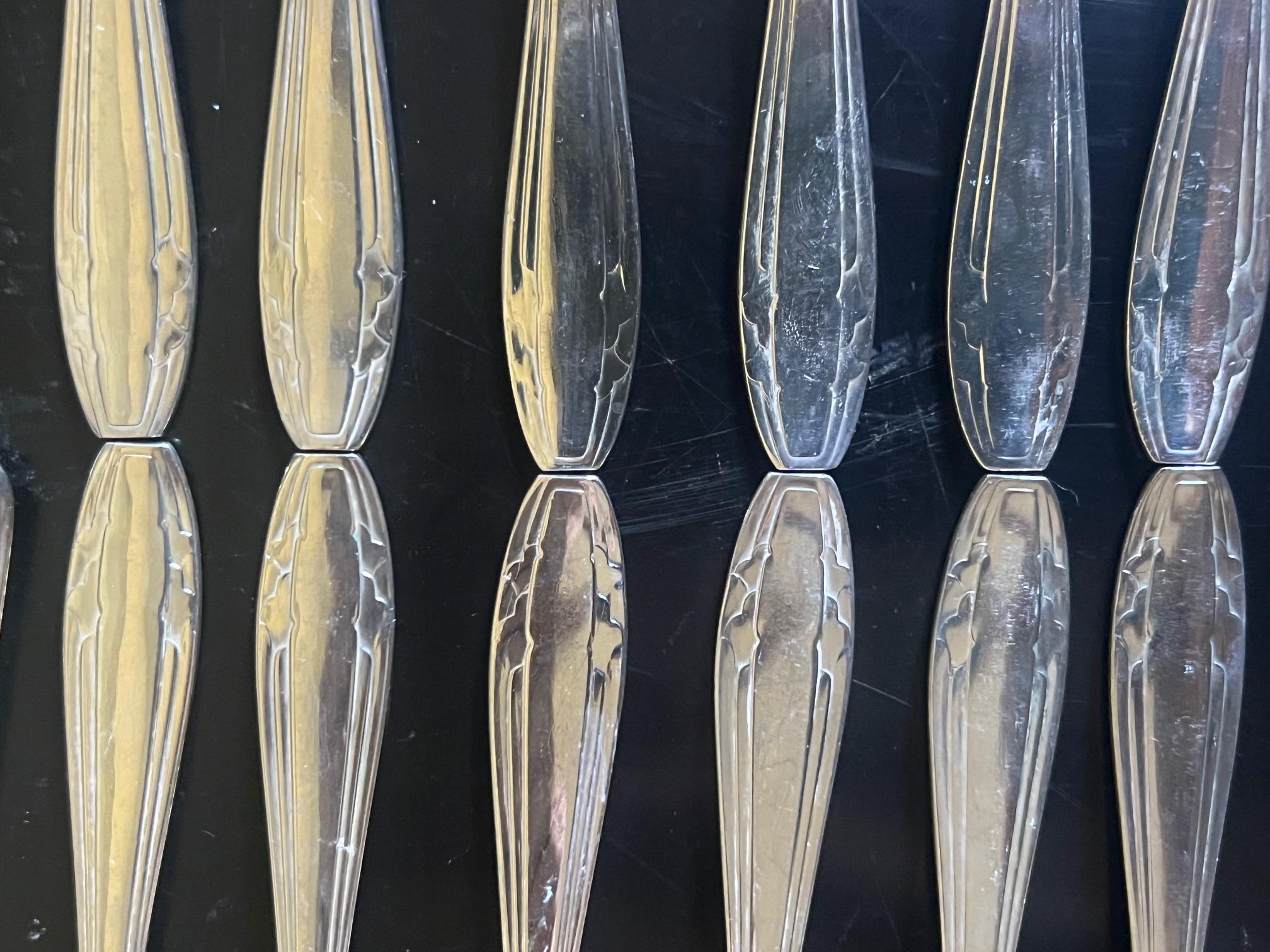 French Silverplated Art Deco Dessert Set by Apollo- Set of 13 For Sale 1