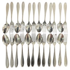 French Silverplated Art Deco Spoon and Fork Set of 24