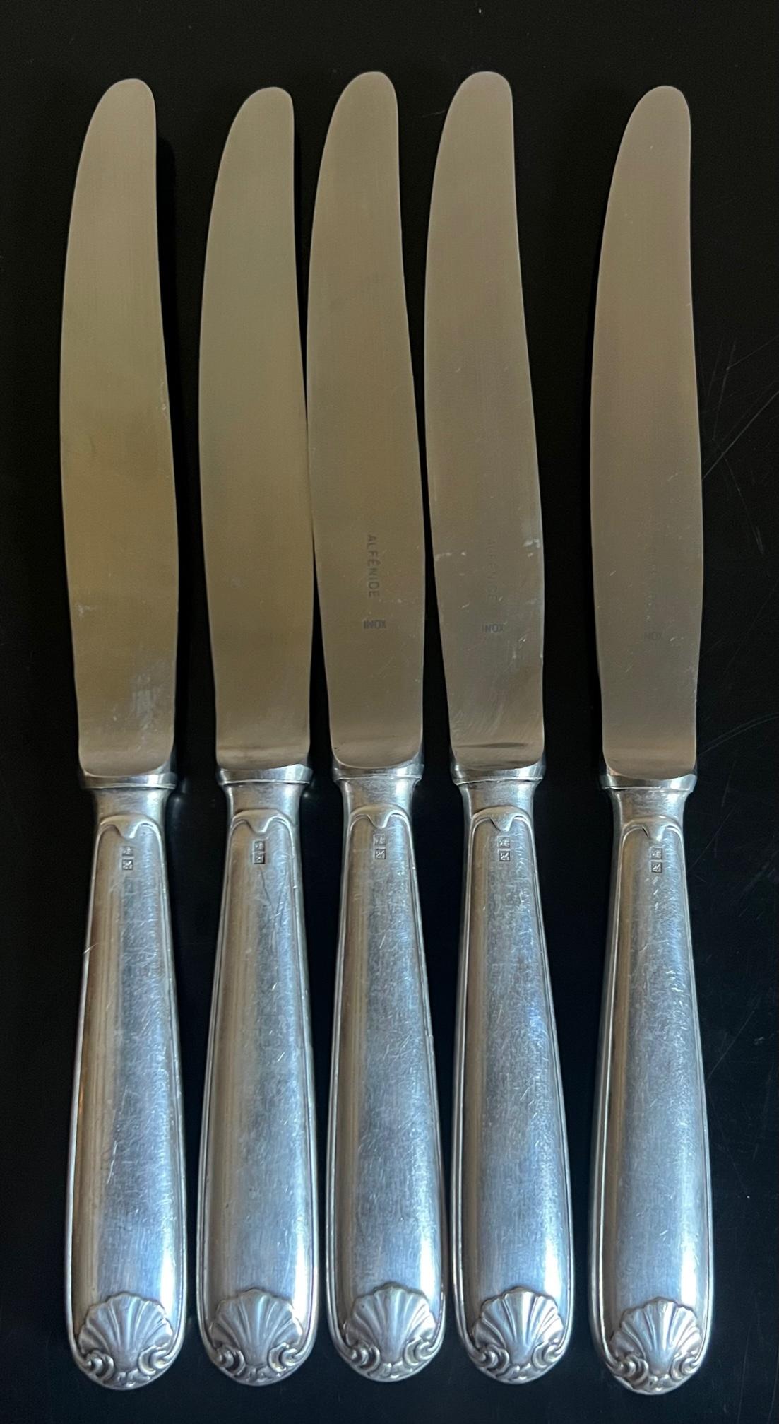 20ième siècle Couteaux français plaqués argent par Christofle -Set of 5 en vente