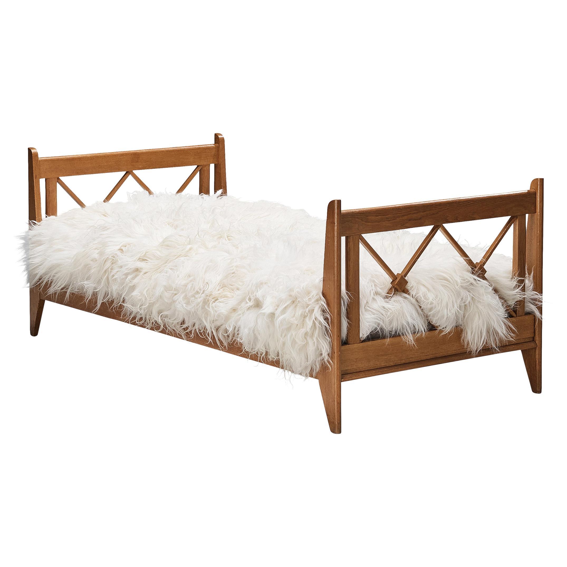 French Single Bed in Solid Oak For Sale