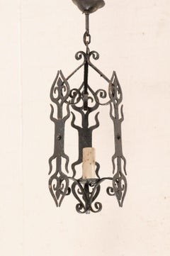 French Single Light Iron Chandelier Lantern from the Mid-20th Century